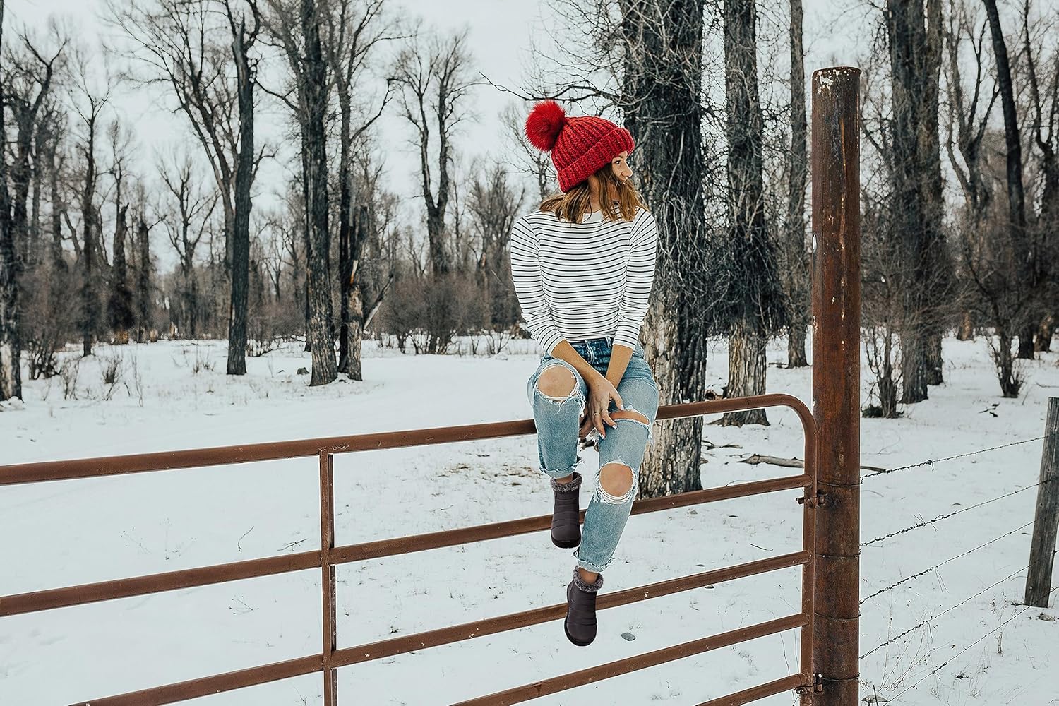 SHIBEVER Women Winter Snow Boots: Black Waterproof Walking Booties Non Slip Fur Lined Warm Outdoor Ankle Short Boot - Image 6