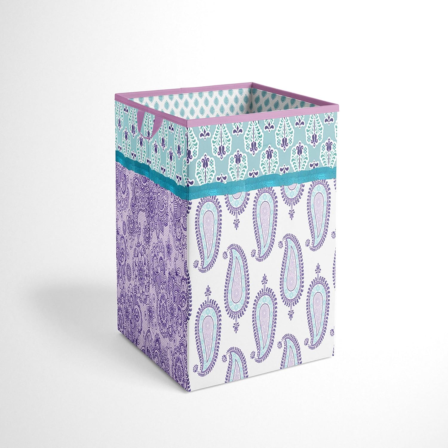 Bacati - Paisley Kids Storage (Collapsible Hamper 14 x 14 x 19 inches, Lilac/Purple/Aqua)