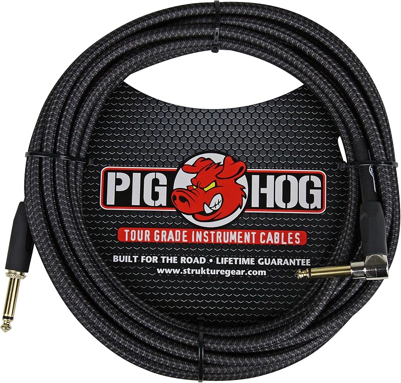 PCH20BKR PC-H20BKR Right-Angle 1/4" to 1/4" Black Woven Guitar Instrument Cable, 20 Feet