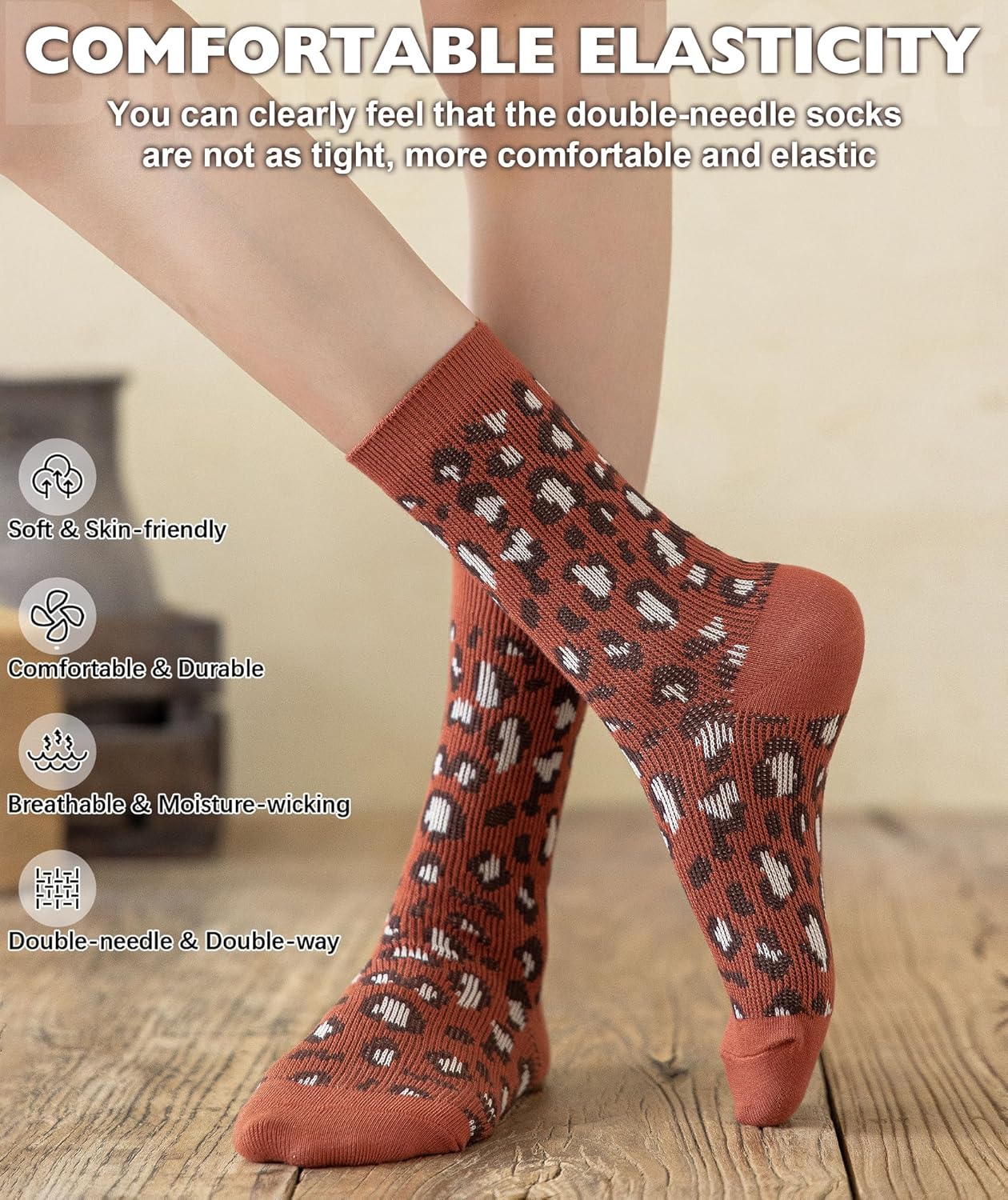 IIG 3-5 Pairs Womens Vintage Cozy Crew Socks Soft Cute Neutral Cotton Socks Exquisite Patterns Socks Gift - Image 5