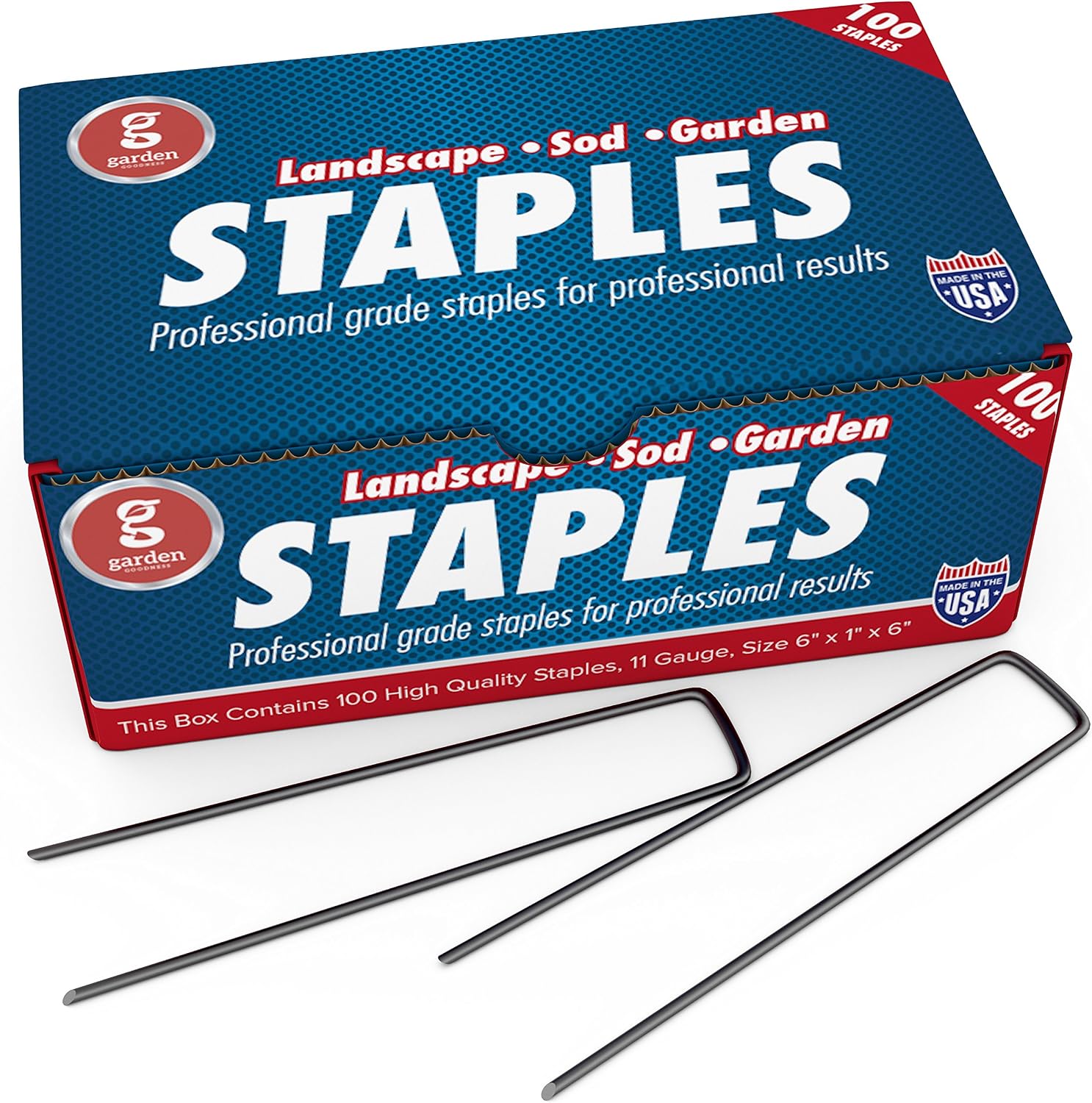 Garden Goodness 100 SIX (6) Inch Landscape Staples (AKA Garden Sod Stakes, Garden Pins). Weed Block Fabric, Anchor Pins, Lawn Stakes, Ground Cover, Soaker Hoses, Tube Lighting, Holiday Decorations