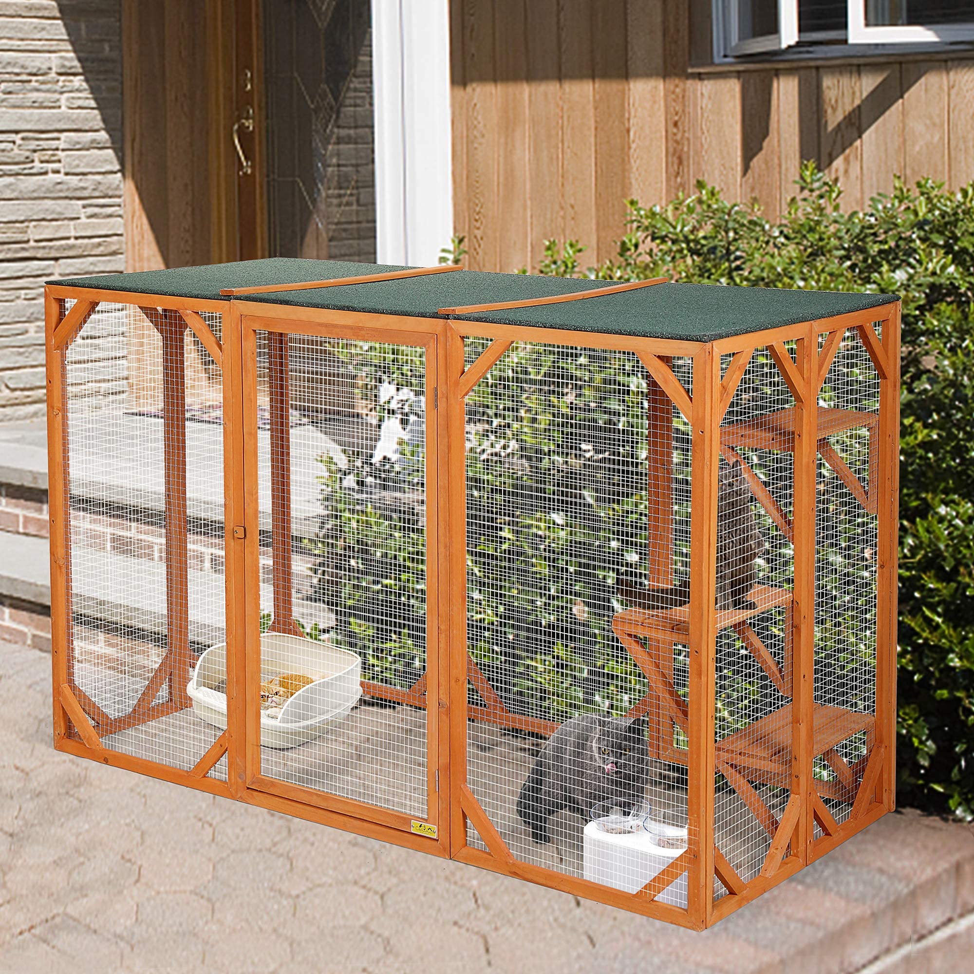 COZIWOW 71” x 32” x 43” Large Wooden Catio Outdoor Cat Enclosure