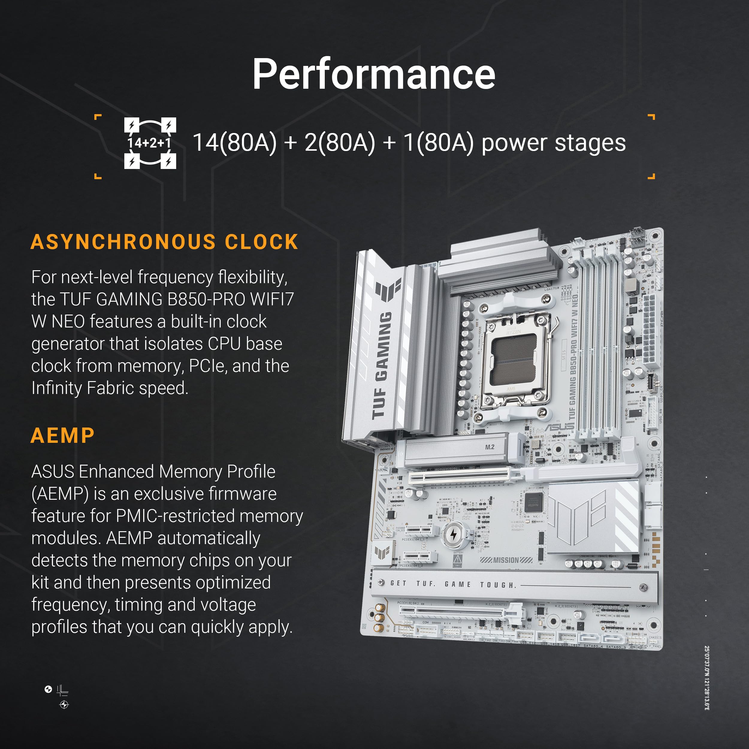 ASUS TUF Gaming B850-PRO WIFI7W NEO AM5 ATX Mainboard, DDR5, DIMM Fit, WiFi 7, 2.5Gb LAN, 3X M.2, 3X USB-C