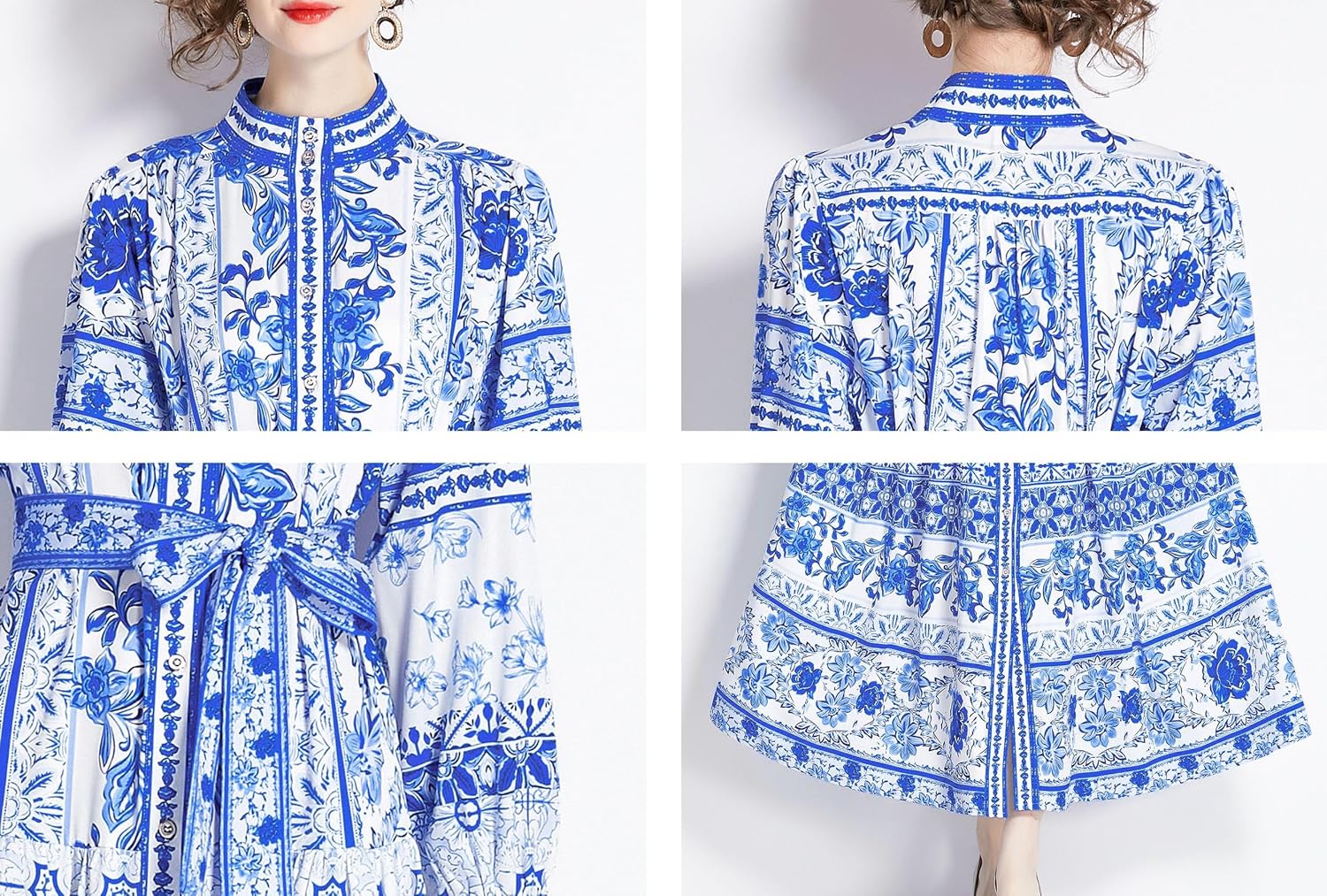 LAI MENG FIVE CATS Women's Floral Print Long Lantern Sleeve Button Up Loose Casual Maxi Dress - Image 6