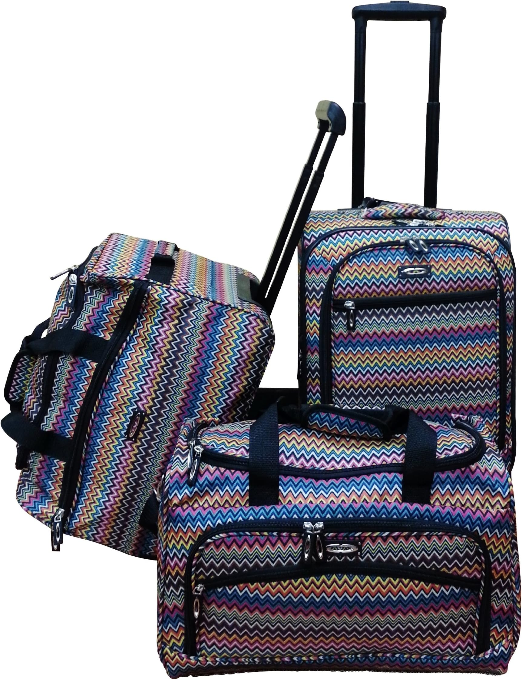 Travel Time, Jourdan, 3 Piece Soft Sided Carry-on Luggage and Duffle Set (Mulit-color Chevron)