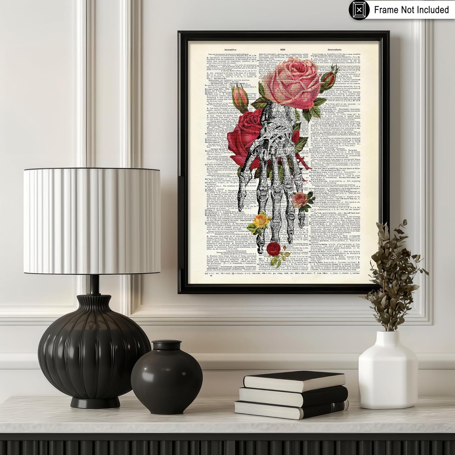 Poster Master Roses and Skeleton Hand Print - Anatomy Poster - Dictionary Art - Gift for Men, Women, Nurse, Doctor - Floral Wall Decor for Clinic, Hospital - 8x10 UNFRAMED Wall Art