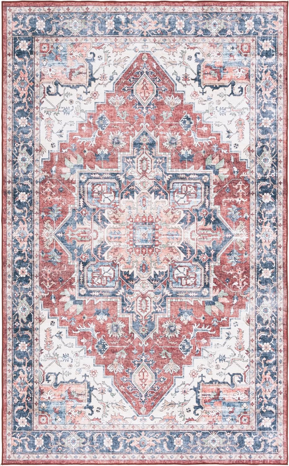 SAFAVIEH Washable Rug Arizona Collection - 8' x 10', Brown & Blue, Slip Resistant & Easy to Clean, Ideal for Living Room, Bedroom, Home Office, Dining Space (ARZ523T)