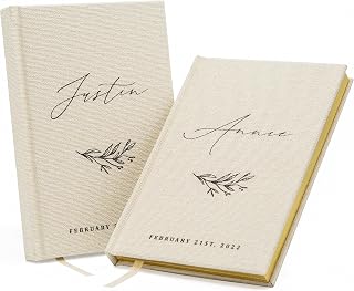 MUUJEE Vow Books Set of 2 (Leaf Design) - Custom Hard Cover Luxury Modern Wedding Ceremony or Vow Renewal Booklets, Bride Groom Gifts, Engagement Party or Reception Speech Notes