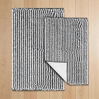 Bathroom Rugs Set 2 Piece, Ultra Absorbent Non Slip Bath Mats, 20x32 + 17x24, for Family Bathrooms Apartments & Guest Baths, Machine Washable, Gray&White
