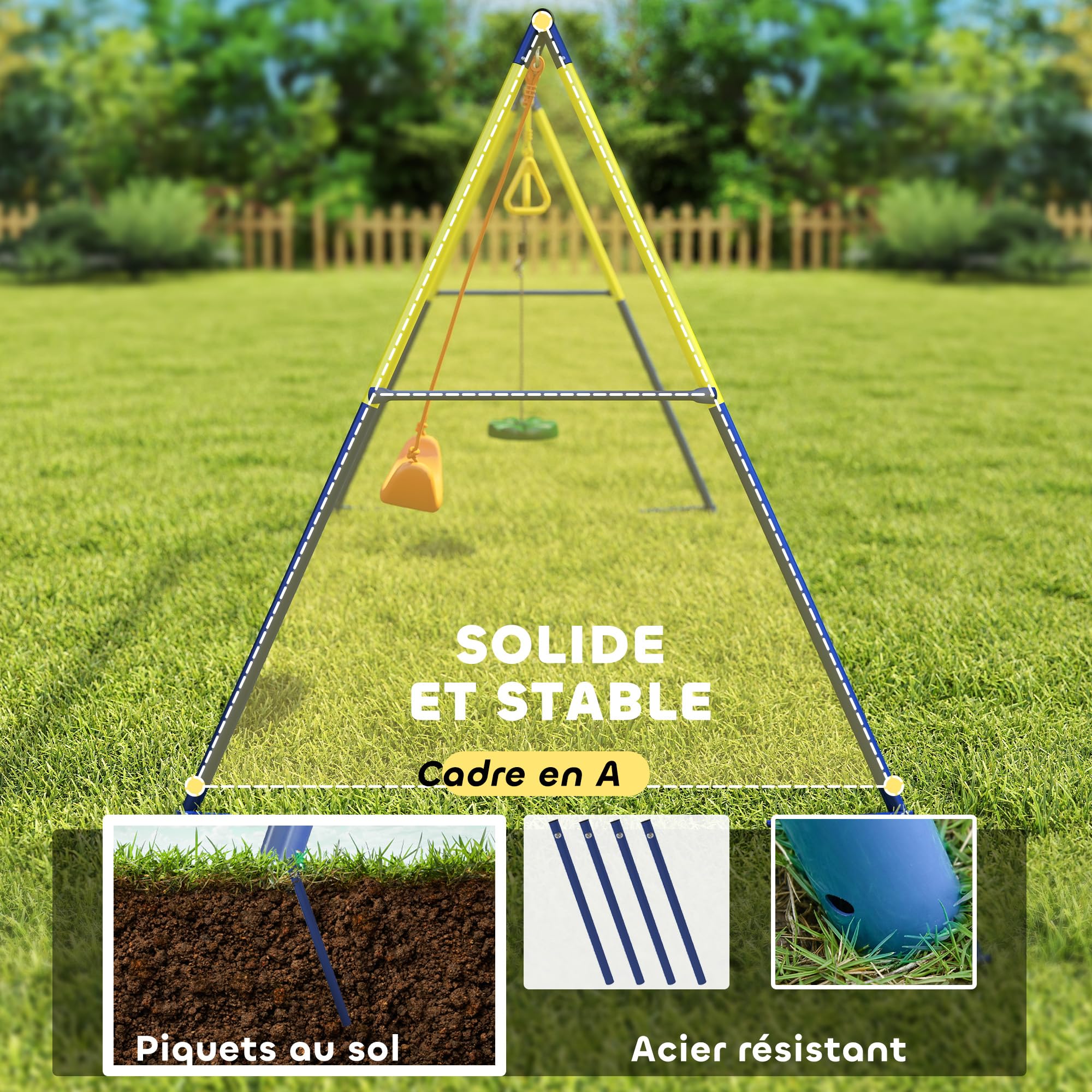 AIYAPLAY Portique Balançoire Extérieure Enfants 3-en-1 Siège de Balancelle