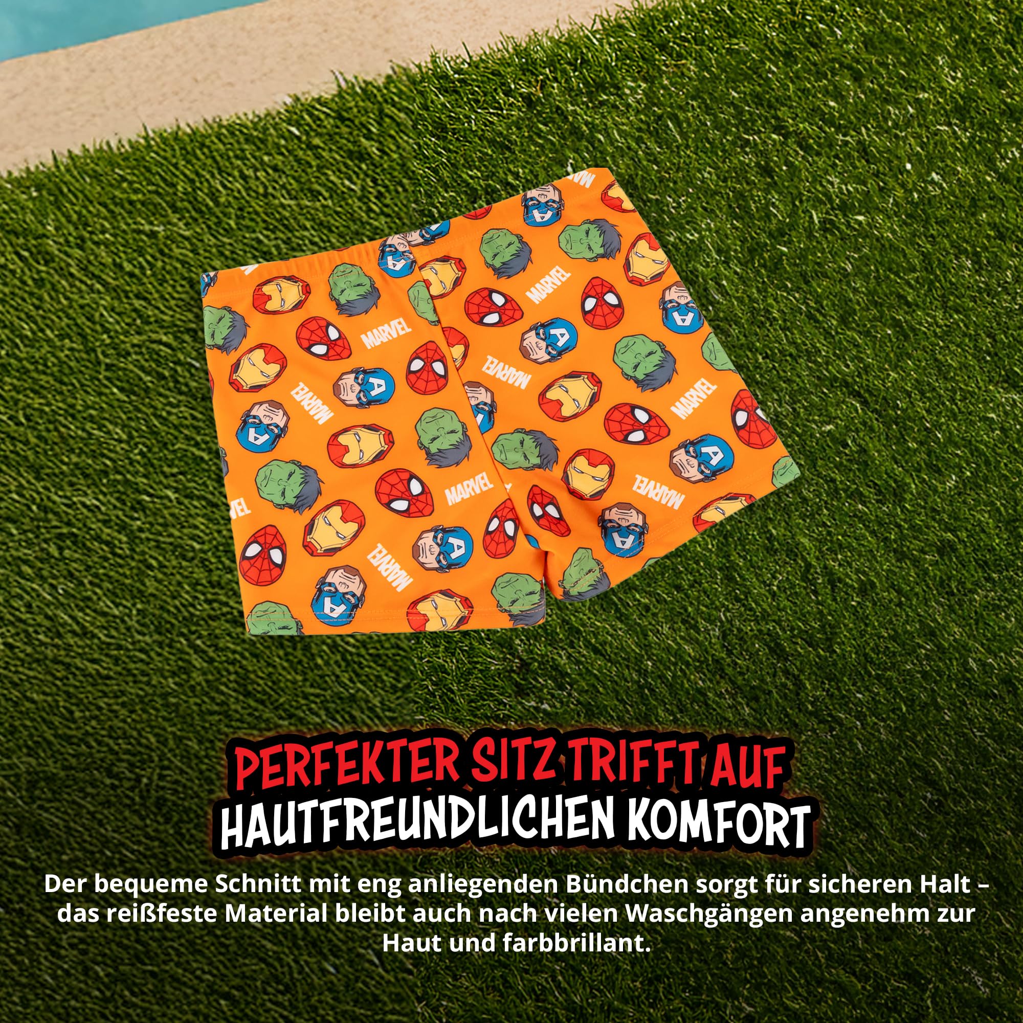 United Labels Marvel The Avengers Badehose für Jungen, Orange, Badeshorts Kinder, Schwimmhose