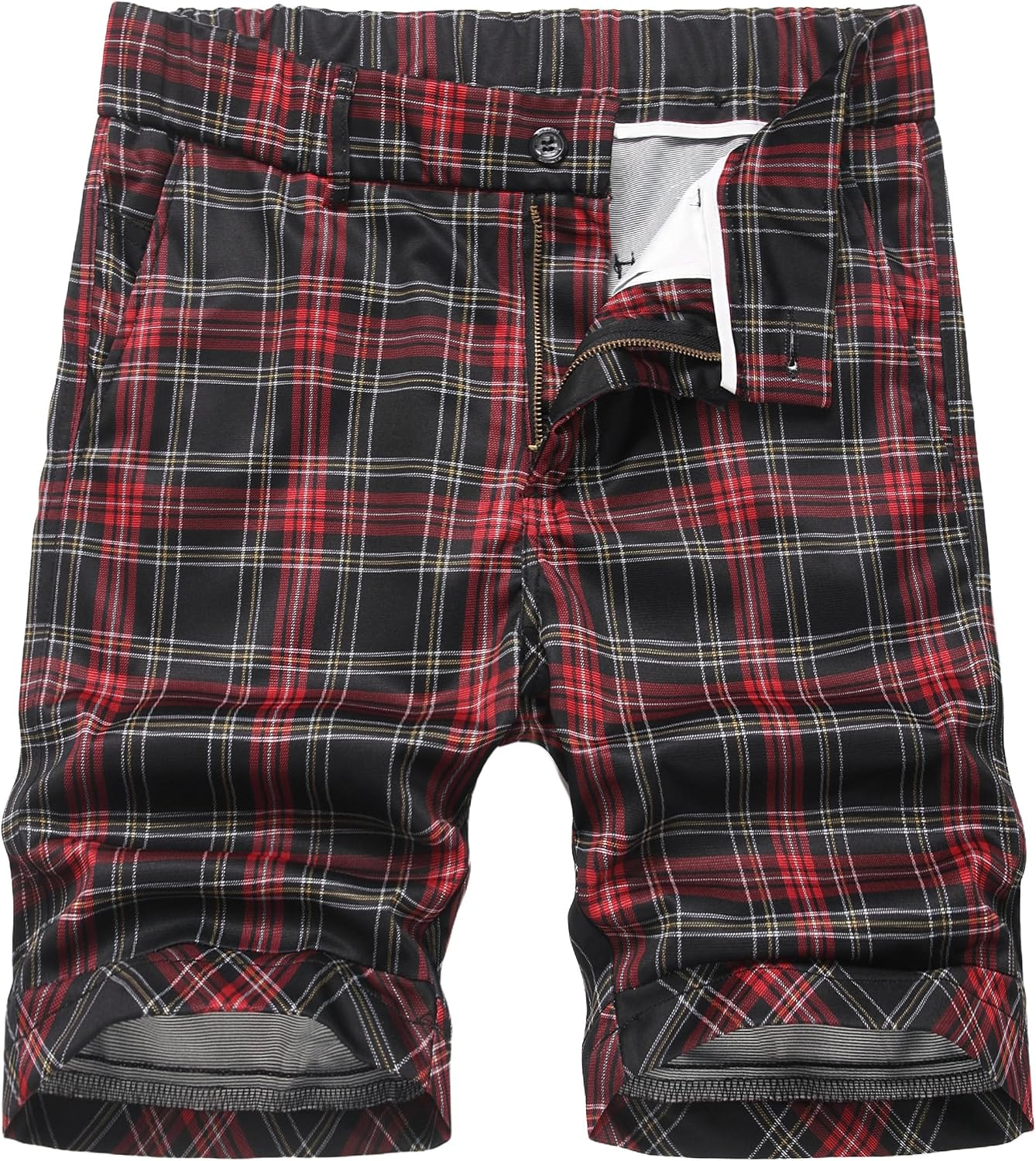 NOVOCCT Men's 7" Inseam Plaid Shorts Casual Elastic Waist Checkered Chino Shorts for Summer Streetwear & Daily Wear