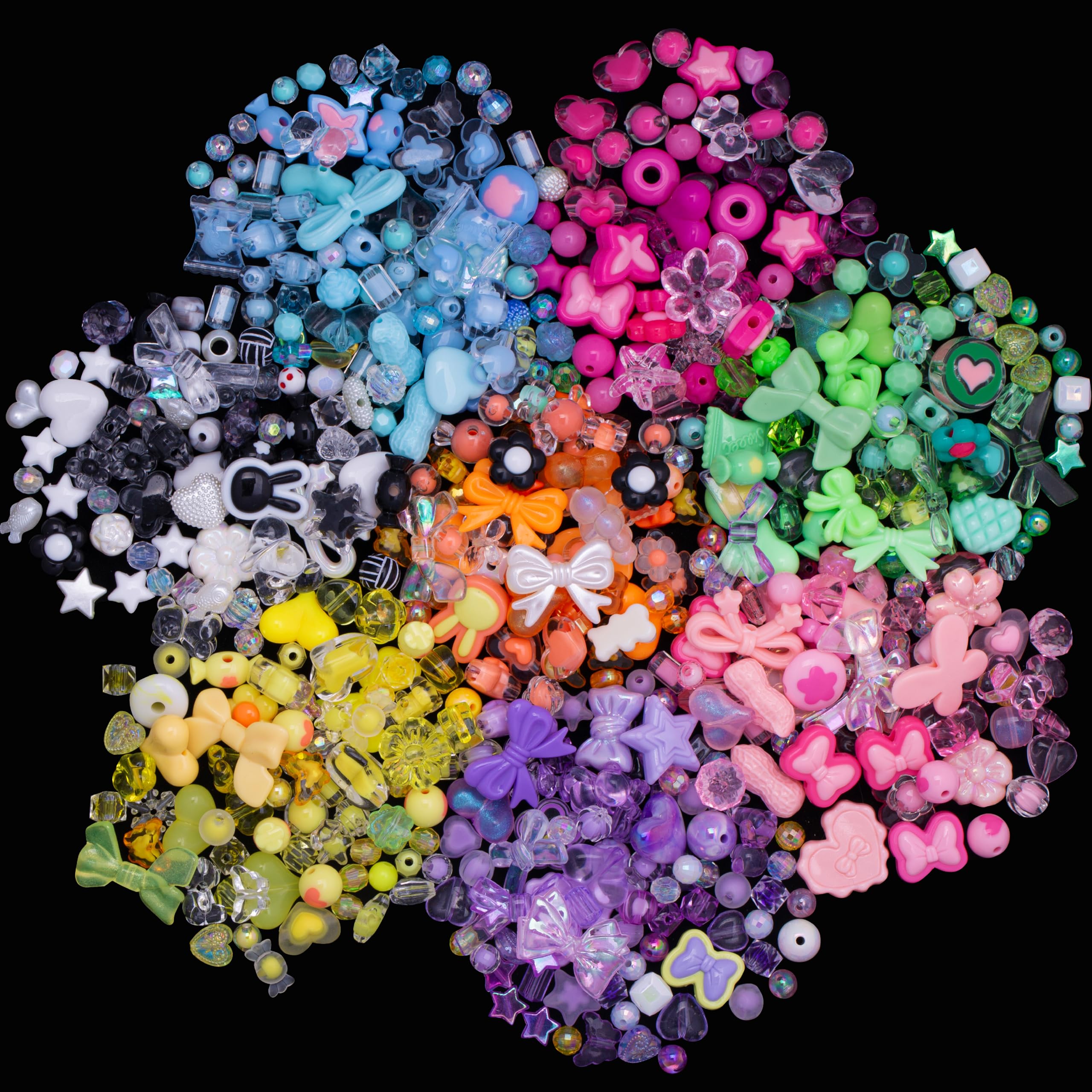 ZHIYUXI 450-500PCS Assorted Acrylic Beads for Bracelet Making 8Colors Cute Beads for Jewelry Making Aesthetic Kawaii Bead for DIY Necklace Keychain