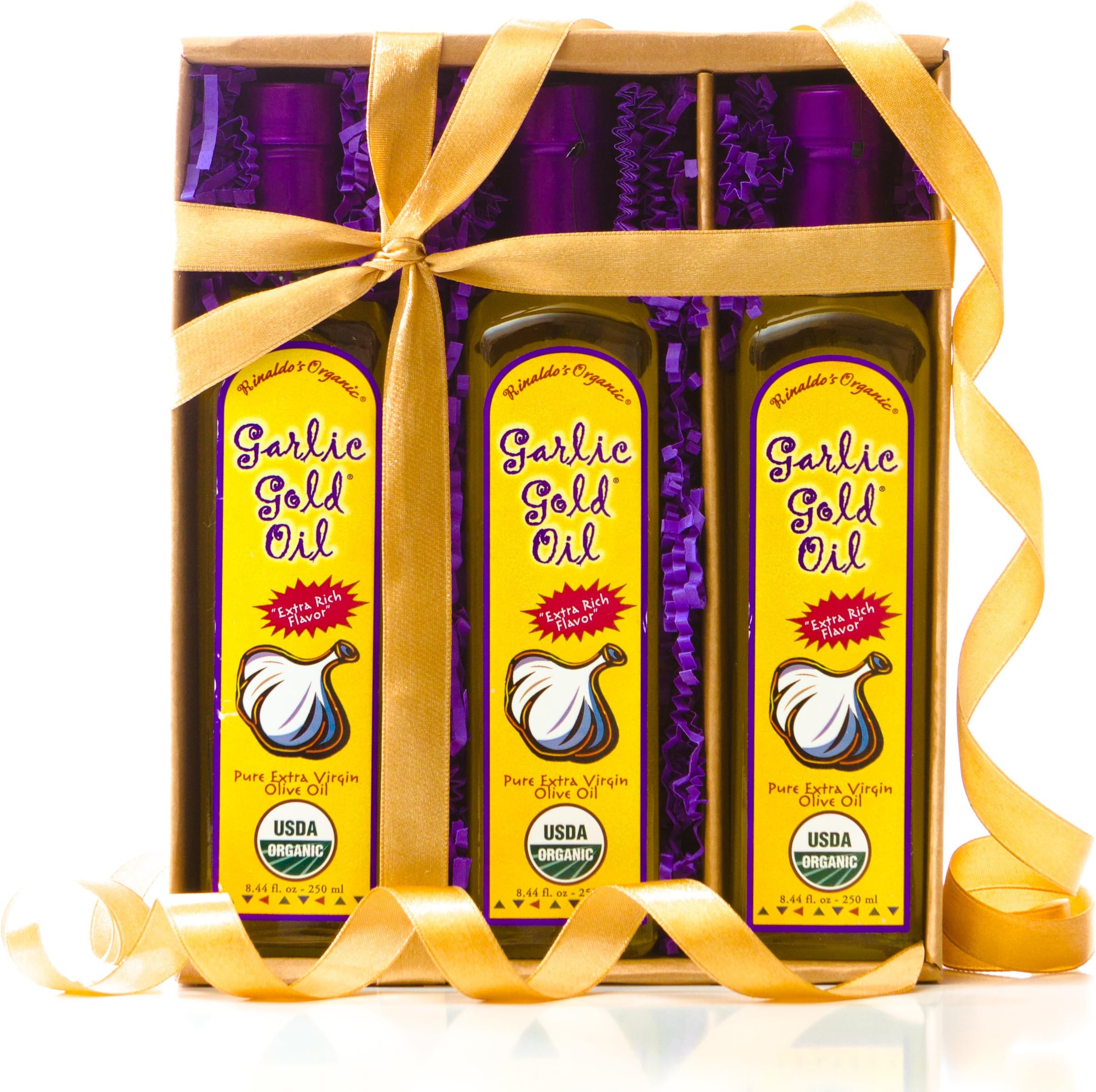 Garlic GoldOrganic Extra Virgin Olive Oil Infused with Toasted Garlic – USDA Organic, Perfect for Cooking, Dips & Dressings, Gourmet Gift in Decorative Box(8.45 Fl Pack of 3)USDA Organic