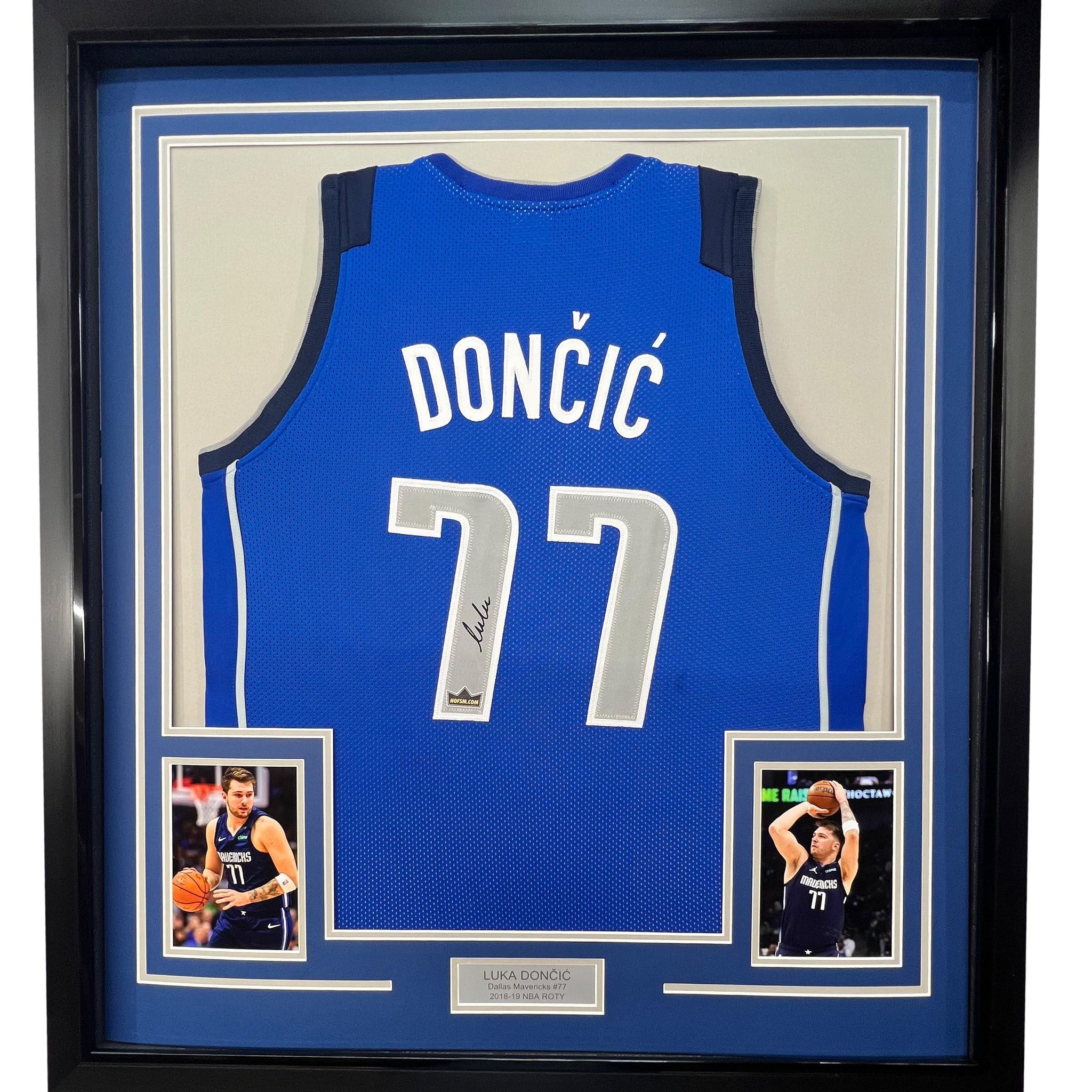 Framed Facsimile Autographed Luka Doncic 35x39 Dallas Blue Reprint