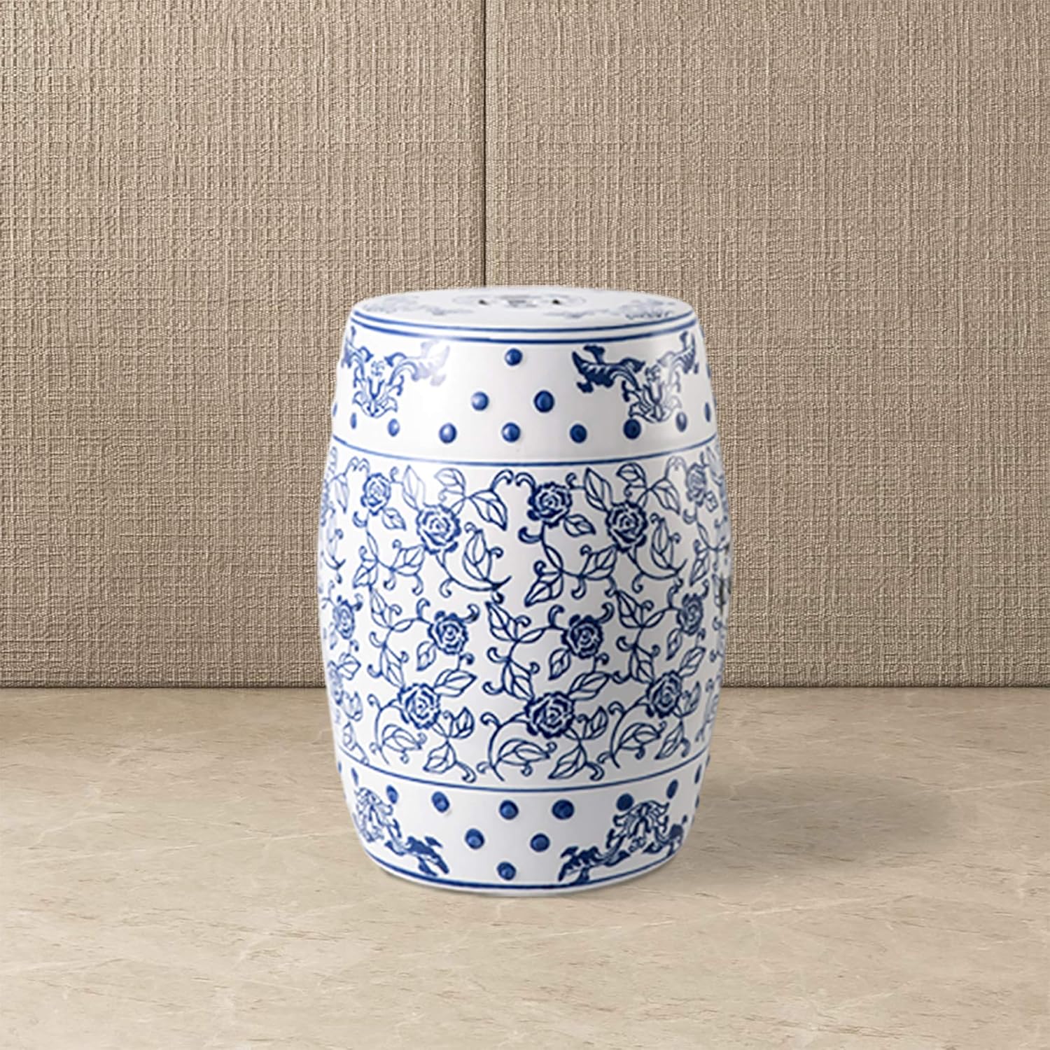 Knocbel Ceramic Decorative Garden Stool, Indoor/Outdoor Side Table Plant Stand, 240lbs Weight Capacity, 13" L x 13" W x 17.2" H : Patio, Lawn & Garden