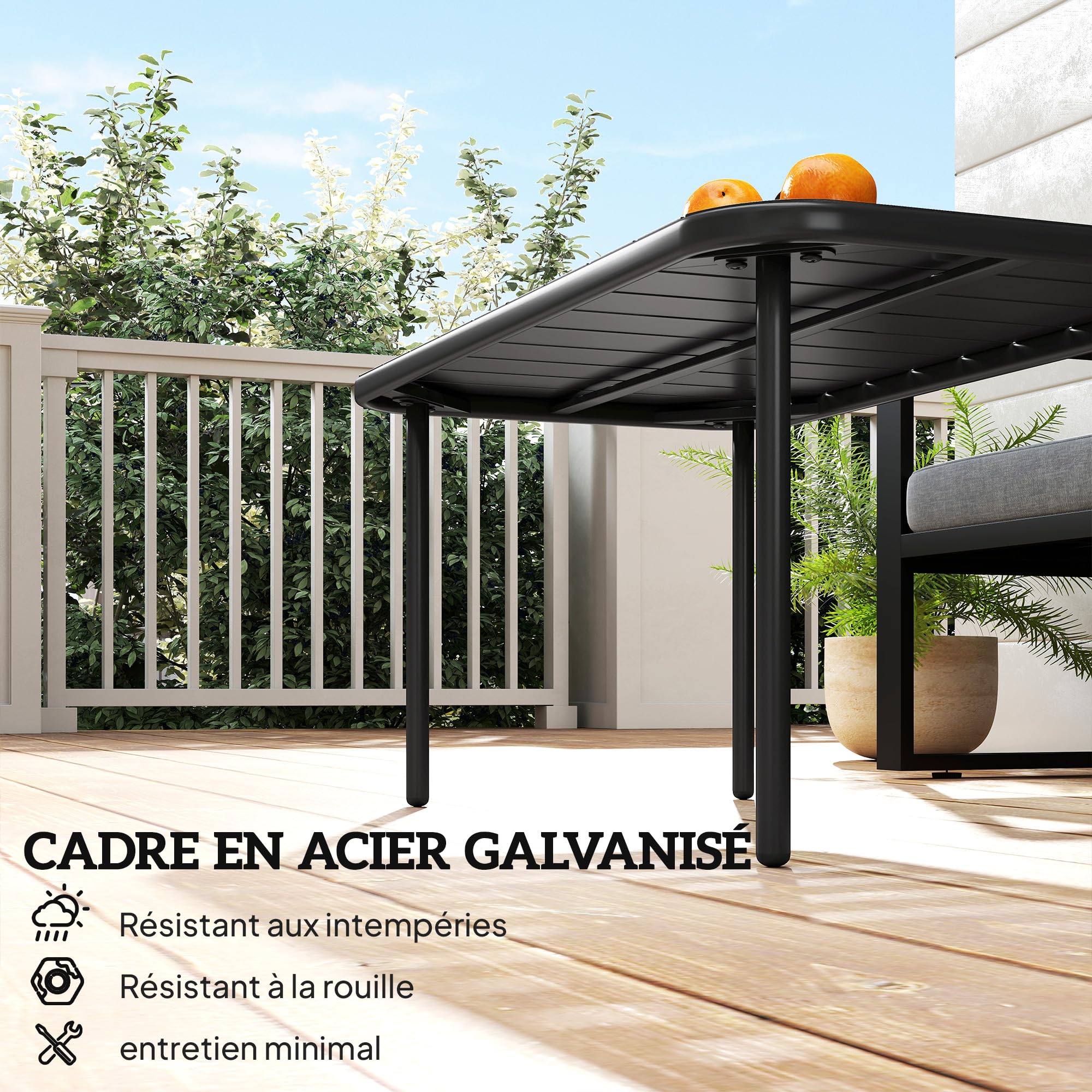 Outsunny Table Basse de Jardin en Acier Galvanisé 90x50x43cm Noir