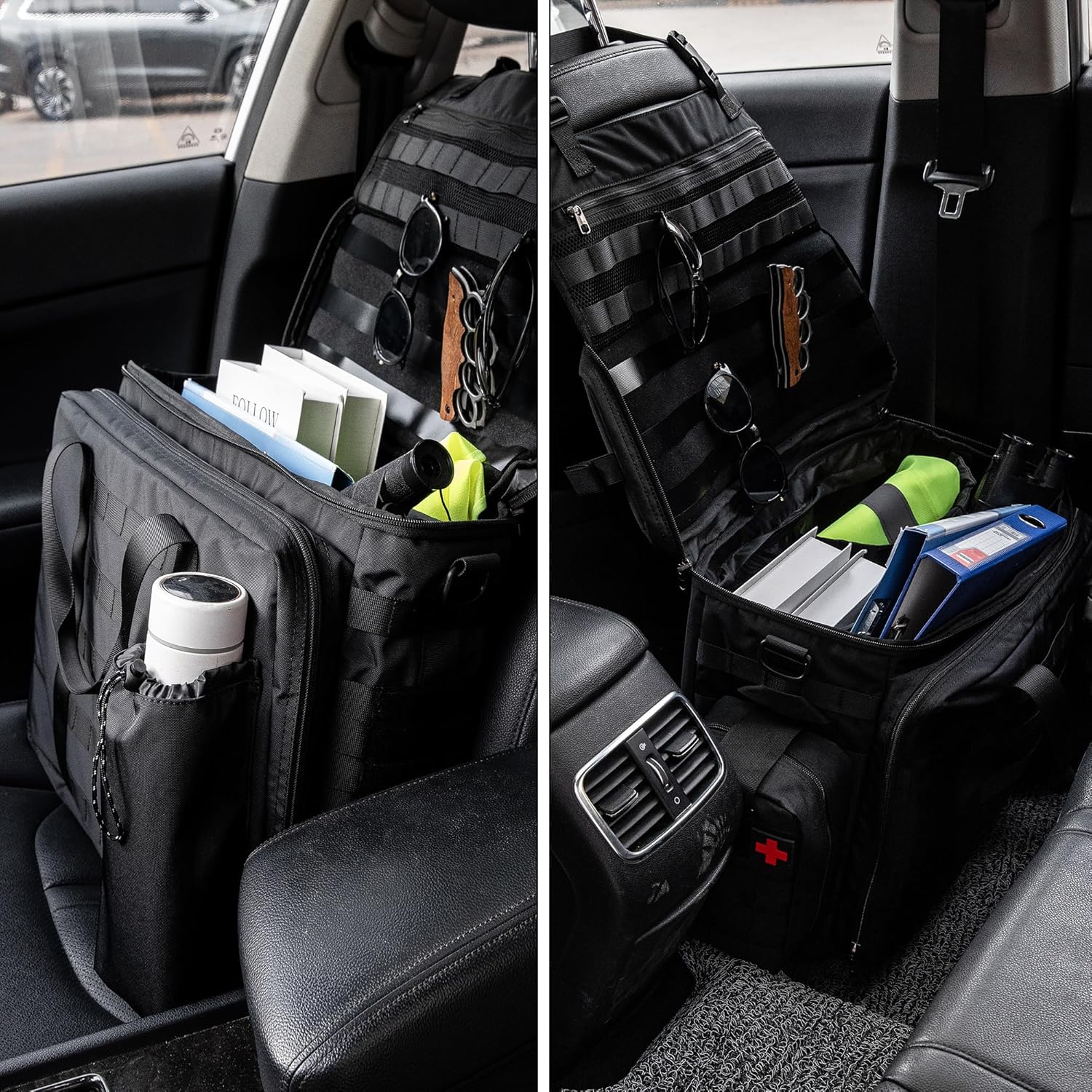 Patrol Bag, Patrol Bag Law Enforcement, Car Front Seat Organizer with 15.6” Tablet and Laptop Storage for Law Enforcement, Police Patrol, MOLLE Compatible
