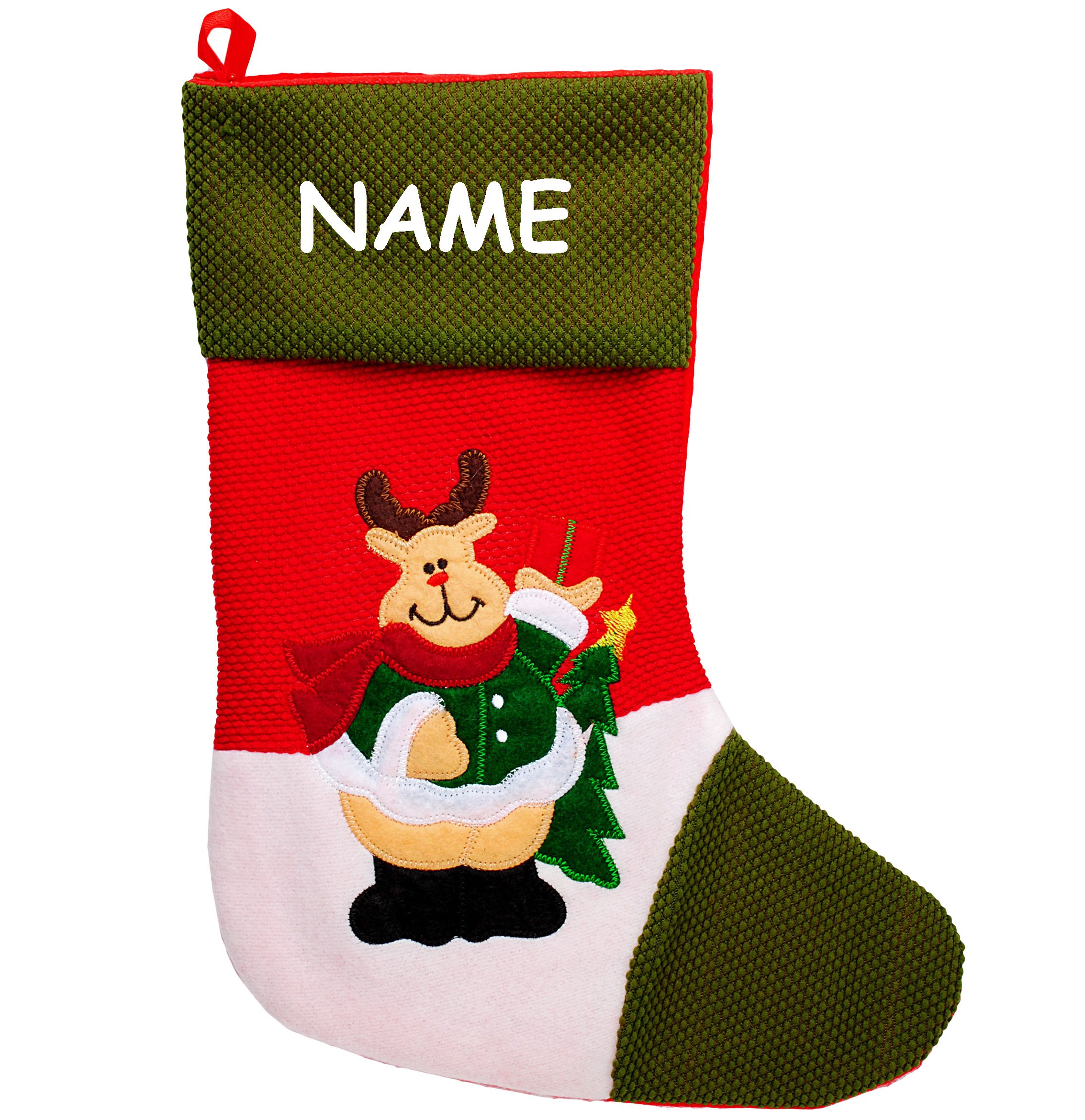 alles-meine.de GmbH 10 Stück XL - Weihnachtssocken & Filzstrümpfe - 3-D Effekt - Rentier/Elch - incl. Name - 40 cm - Nikolausstiefel - Nikolausstrumpf/Weihnachtsstiefel..