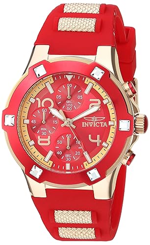 Invicta Womens Blu Quartz Gold and Silicone Casual Watch, Color: Red - Model: 24194