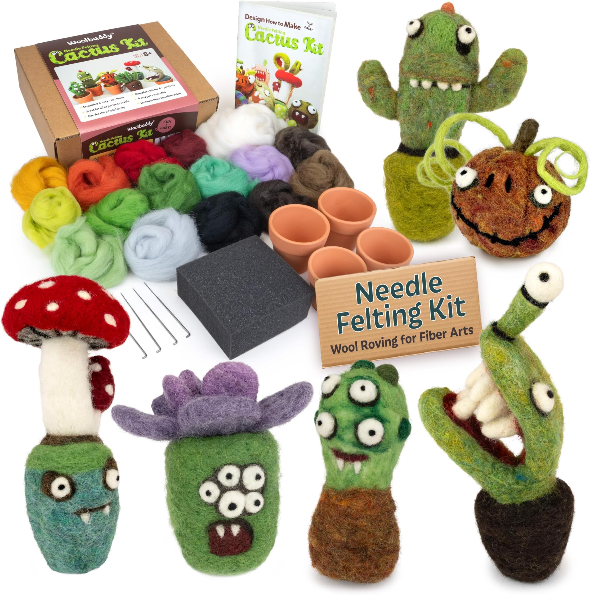 - Woolbuddy Needle Felting Kit – Cactus & Succulent Felting Kit for Adults & Beginners, Beginner Needle Felting Kit with Wool Roving, Felting Needles, Foam Pad & Clay Pots | Cute DIY Craft Kit Gift