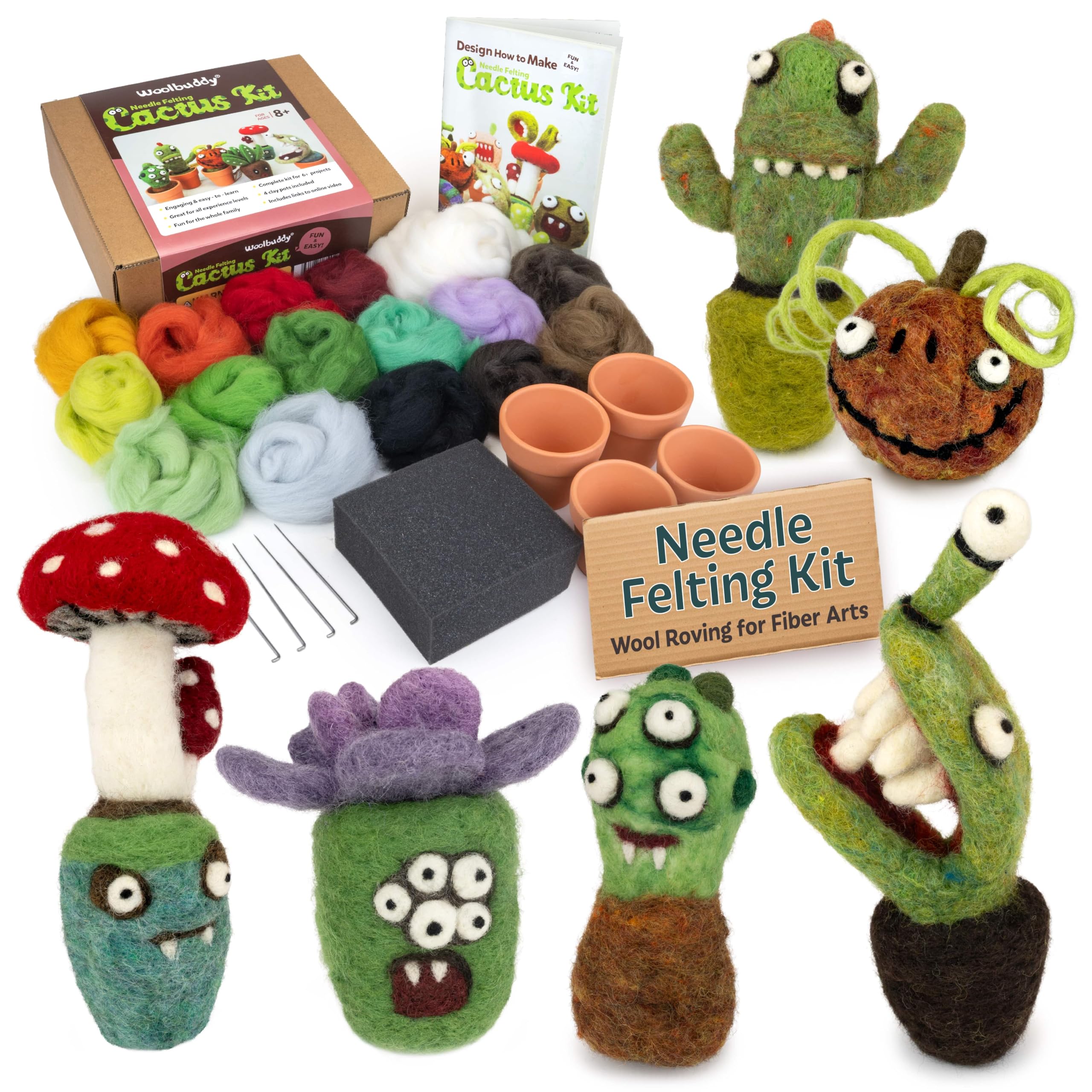 Needle Felting Kit – Cactus & Succulent Felting Kit for Adults & Beginners, Beginner Needle Felting Kit with Wool Roving, Felting Needles, Foam Pad & Clay Pots | Cute DIY Craft Kit Gift
