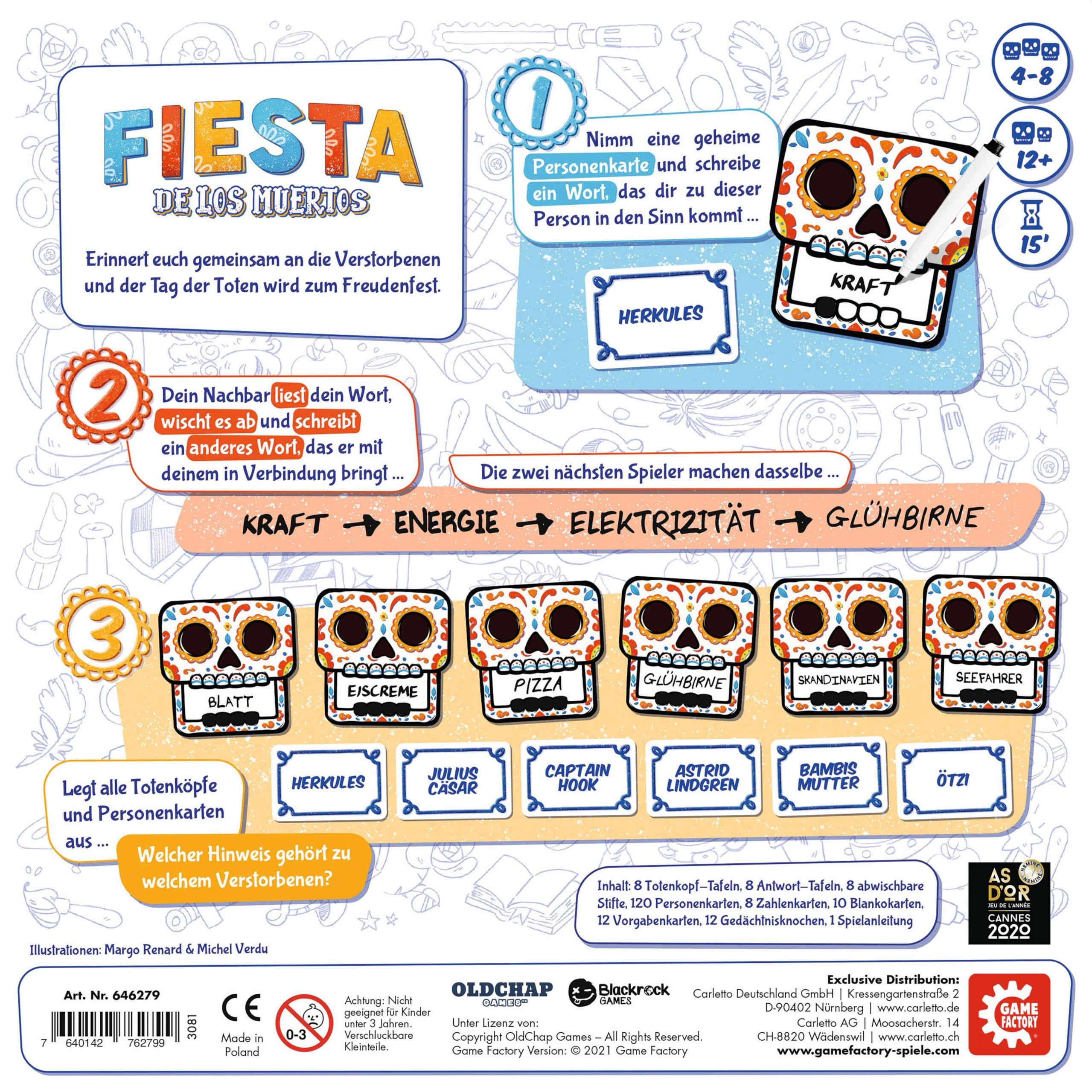Game Factory - Fiesta de Los Muertos-Jeu de fête inoubliable avec coopératif pour 4 à 8 Joueurs à partir de 12 Ans, 646279 | Allemand