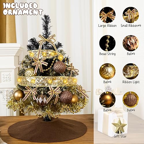 Miniatura 2 de Pequeñas decoraciones artificiales para árbol de Navidad, mini árbol de mesa de Navidad de 2 pies, escritorio de Navidad de 24 pulgadas con 20 luces