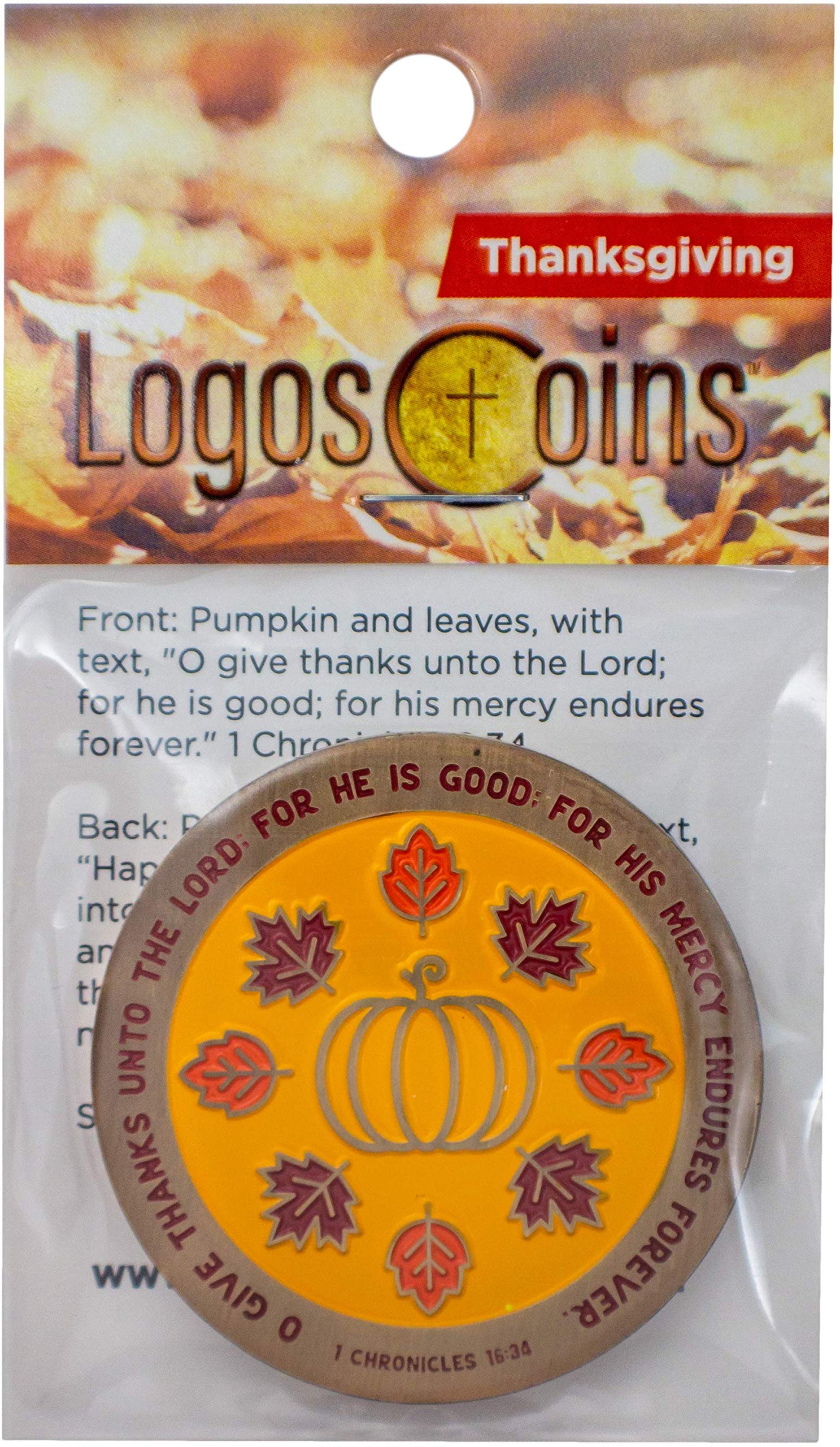 ハッピーサンクスギビング、秋のキリスト教のグリーティングコイン、秋の宗教的な聖書ギフト、家族や友人へのトークンを渡す、主に感謝の気持ちを伝えるコレクター用聖書の一節ギフト