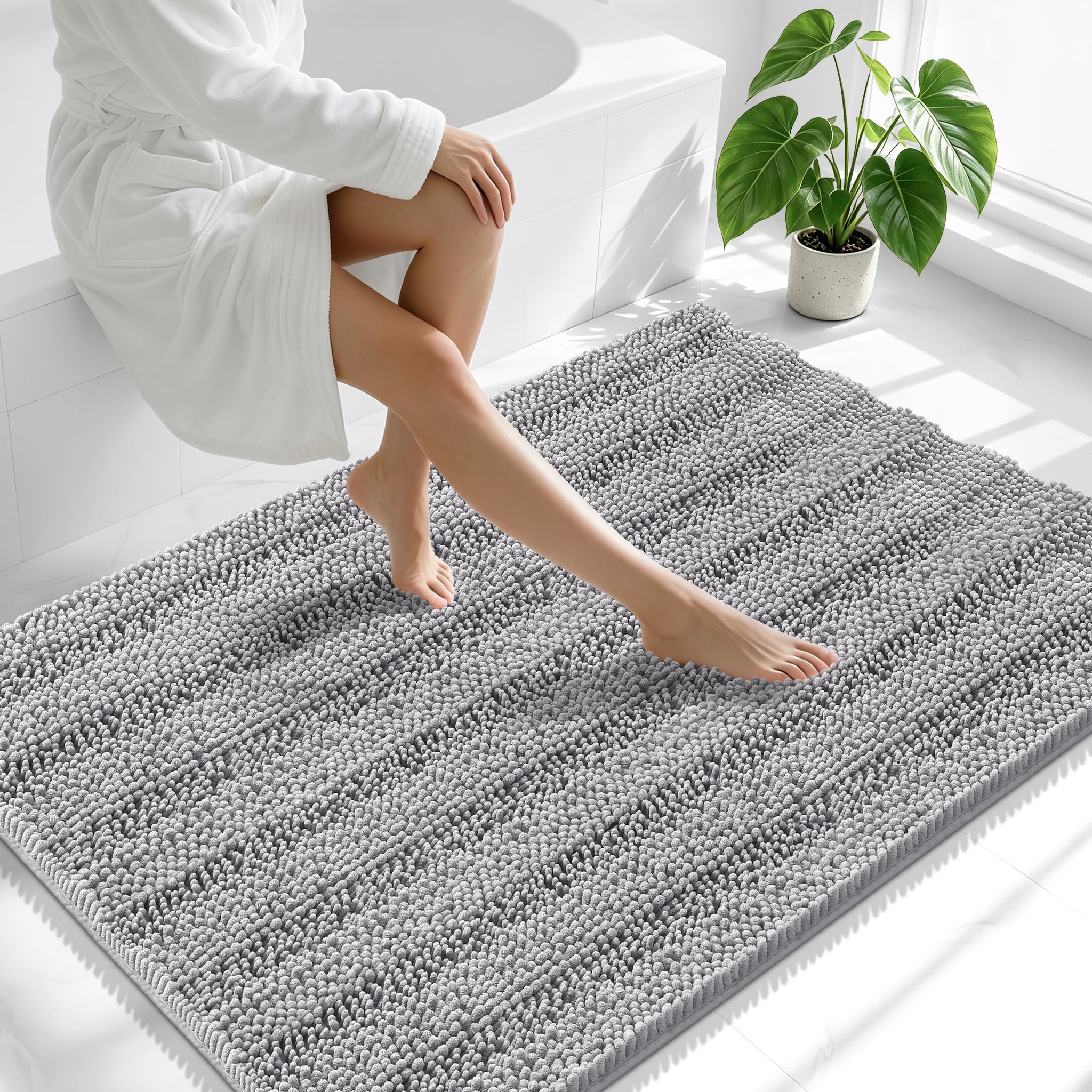 Smiry Thick Chenille Large Bathroom Runner Rugs 47x32, Soft Bath Mat, Grey