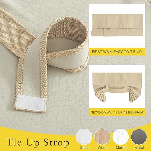 Miniatura 2 de NICETOWN Cortina opaca para puerta francesa, mezcla de lino sintético, cortina de ventana de granja para puerta de patio, privacidad con lazos para