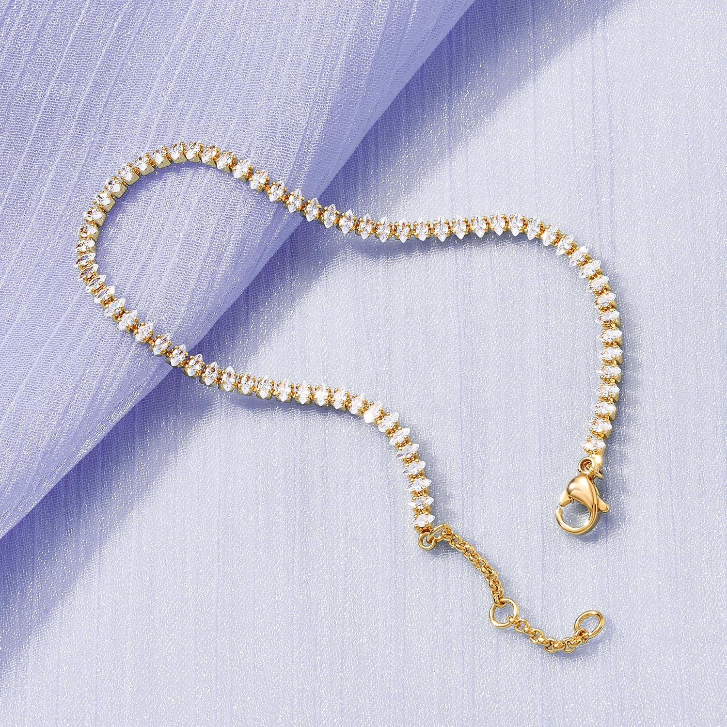 Gold Bracelets for Women, 14K Gold Plated Dainty Statement Beads Link Chain Bracelets for Women Trendy Colorful Stones Flowers Jewelry for Women - Image 2