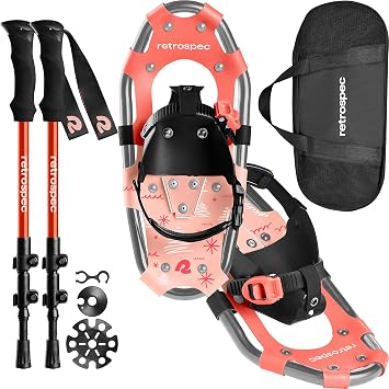 Retrospec Drifter Kids Snowshoes Bundle with Adjustable Trekking Poles - Lightweight Aluminum Hiking Sticks Collapsible for Boys & Girls All Terrain - Walking Sticks with Carrying Bag