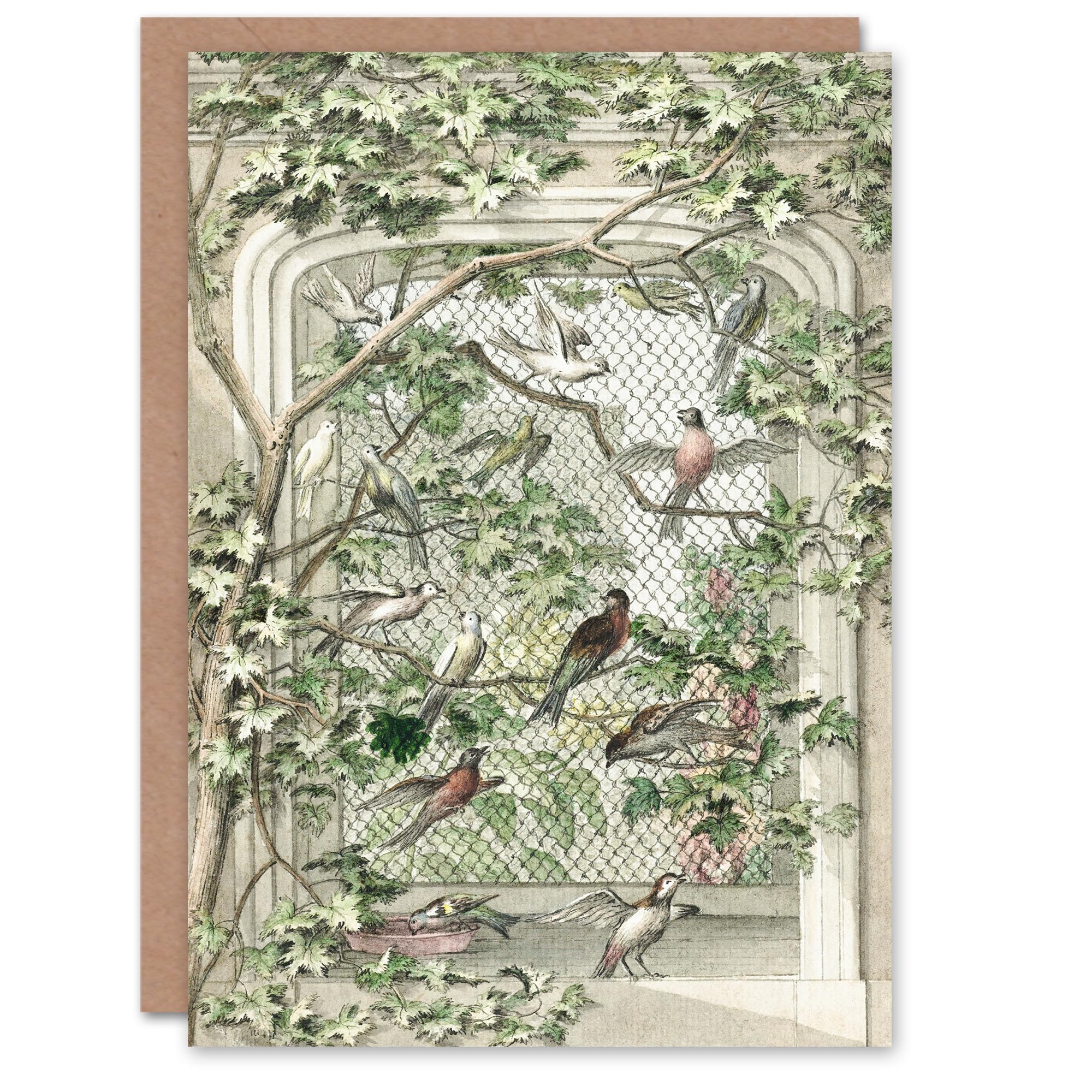 Artery8 Aert Schouman Art Card Aviary with Fourteen Birds