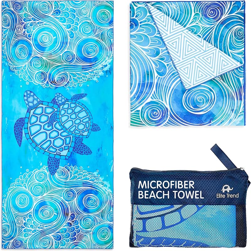 Microfiber Beach Towel for Adults with Bag - Extra Large 78x35 inch Lightweight Sand Free Quick Dry Towel for Travel, Swimming, Yoga, Camping (Sea Turtle)