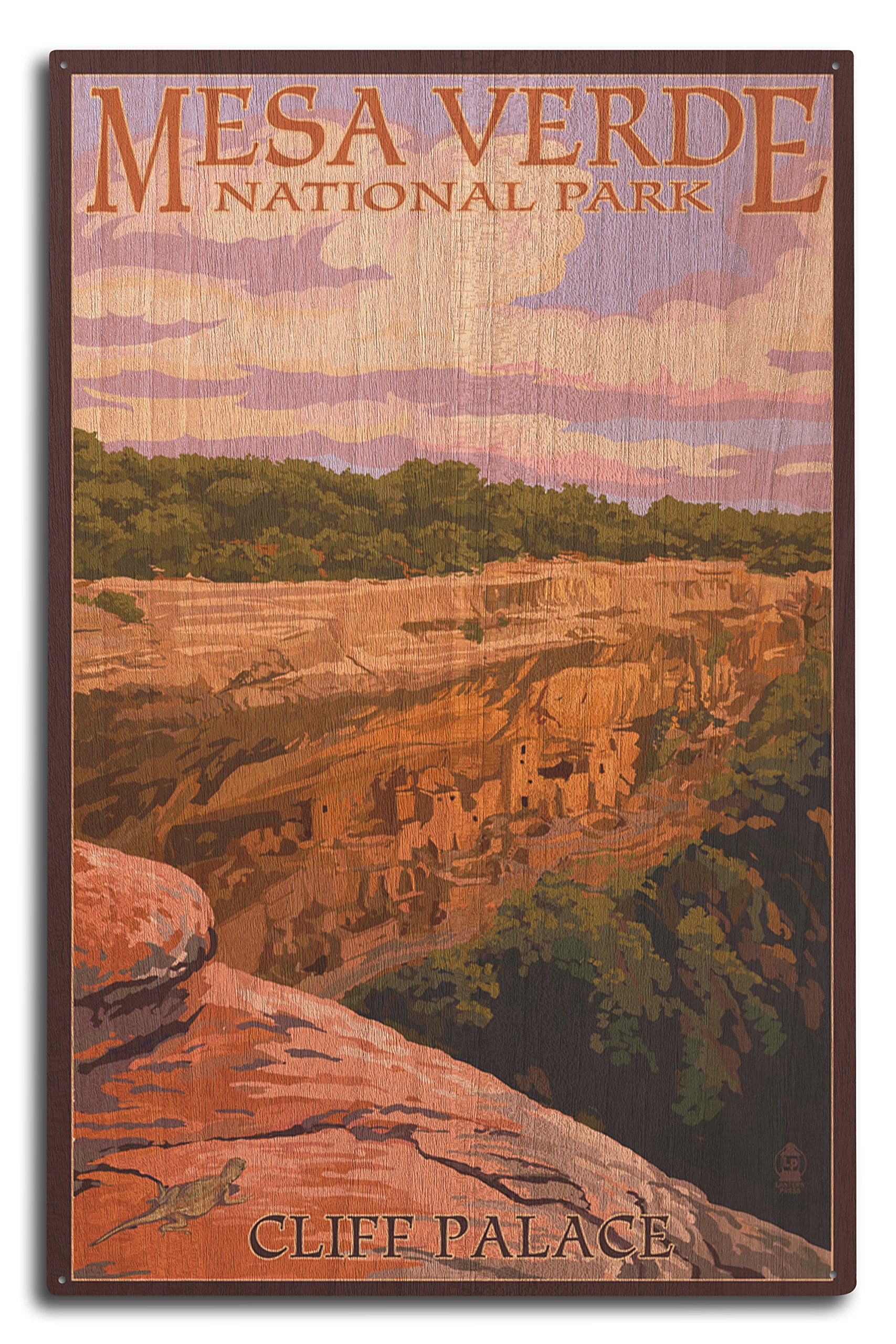 10x15 Inch Wood Sign, Ready to Hang Wall Decor, Mesa Verde National Park, Colorado, Cliff Palace at Sunset