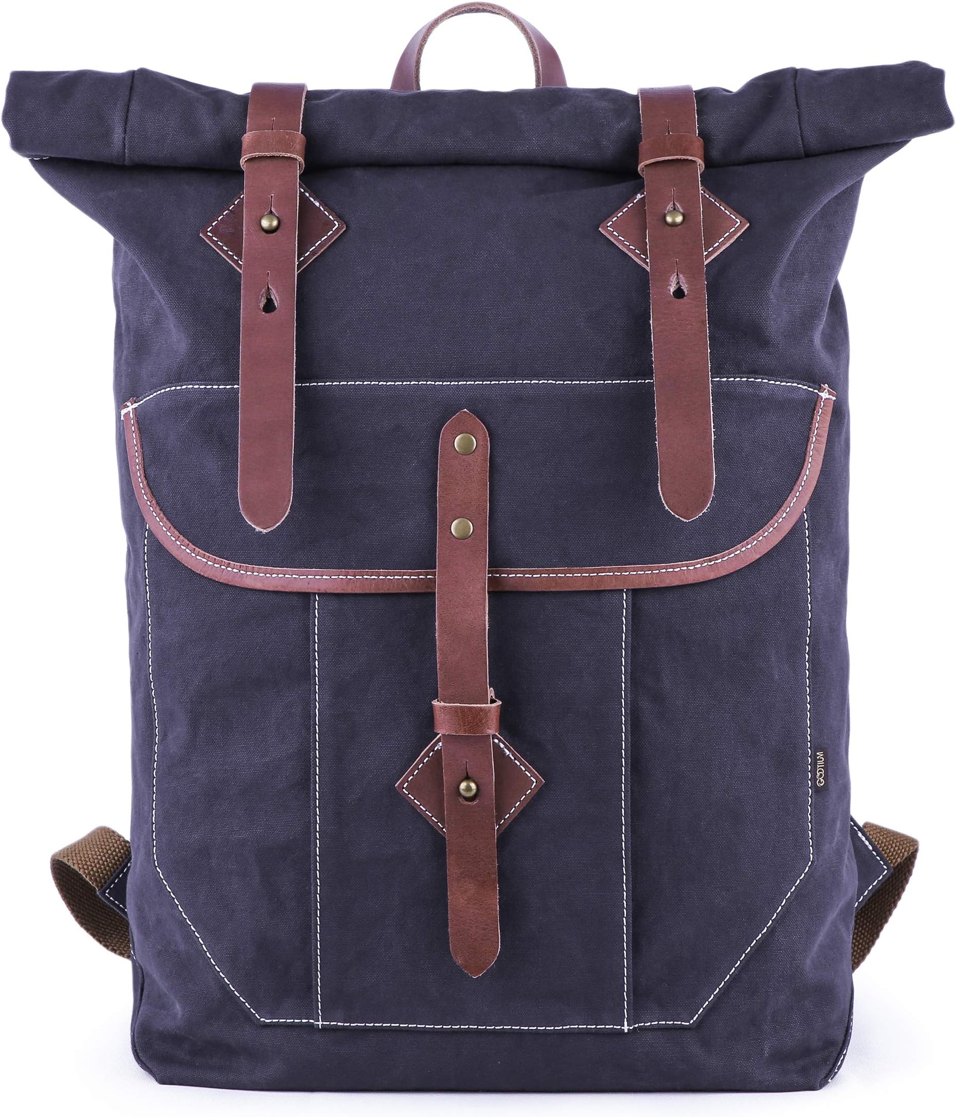 Gootium Roll-top Backpack - Canvas Outdoor Travel Rucksack, Darkish Blue
