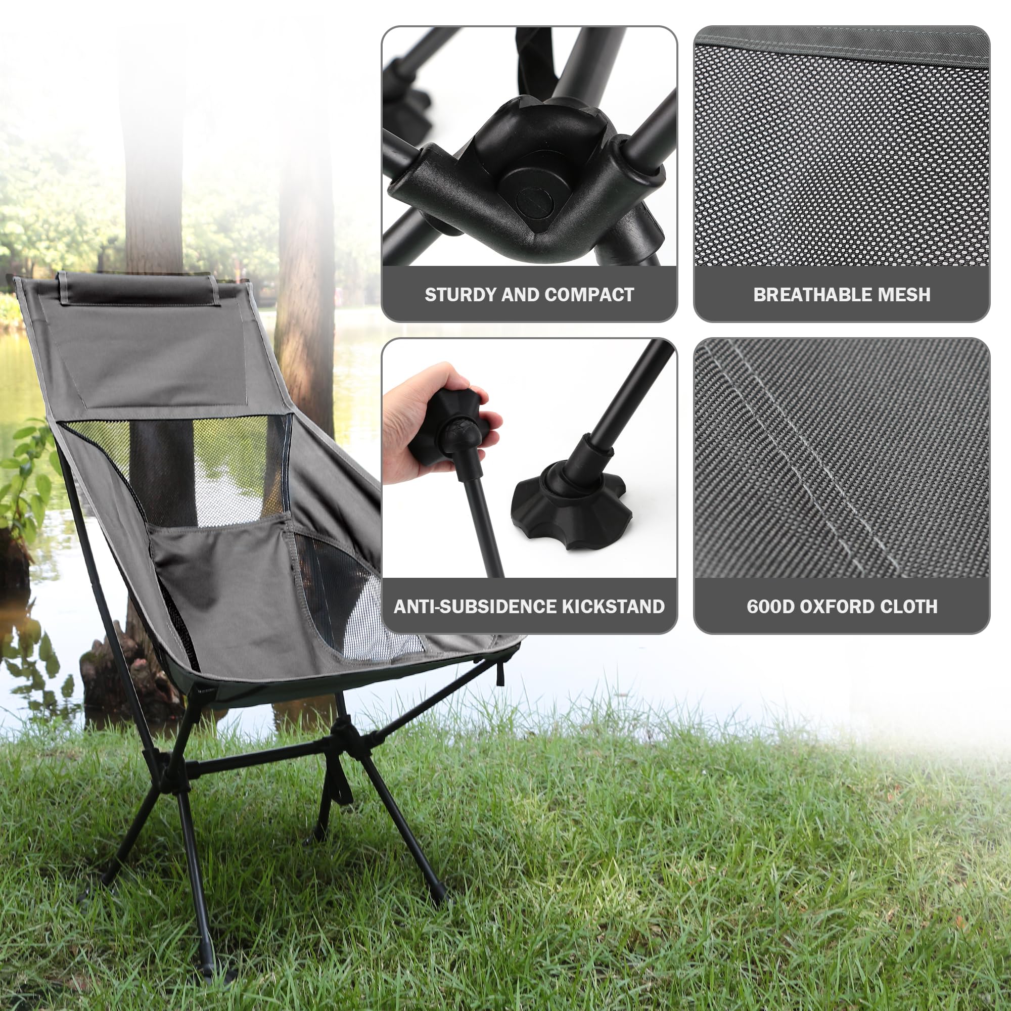 aiGear Faltende Camping Stühle | High Back Leichter Campingstuhl | mit Aufbewahrungstasche & Anti Rutsch Fuß Abdeckungen