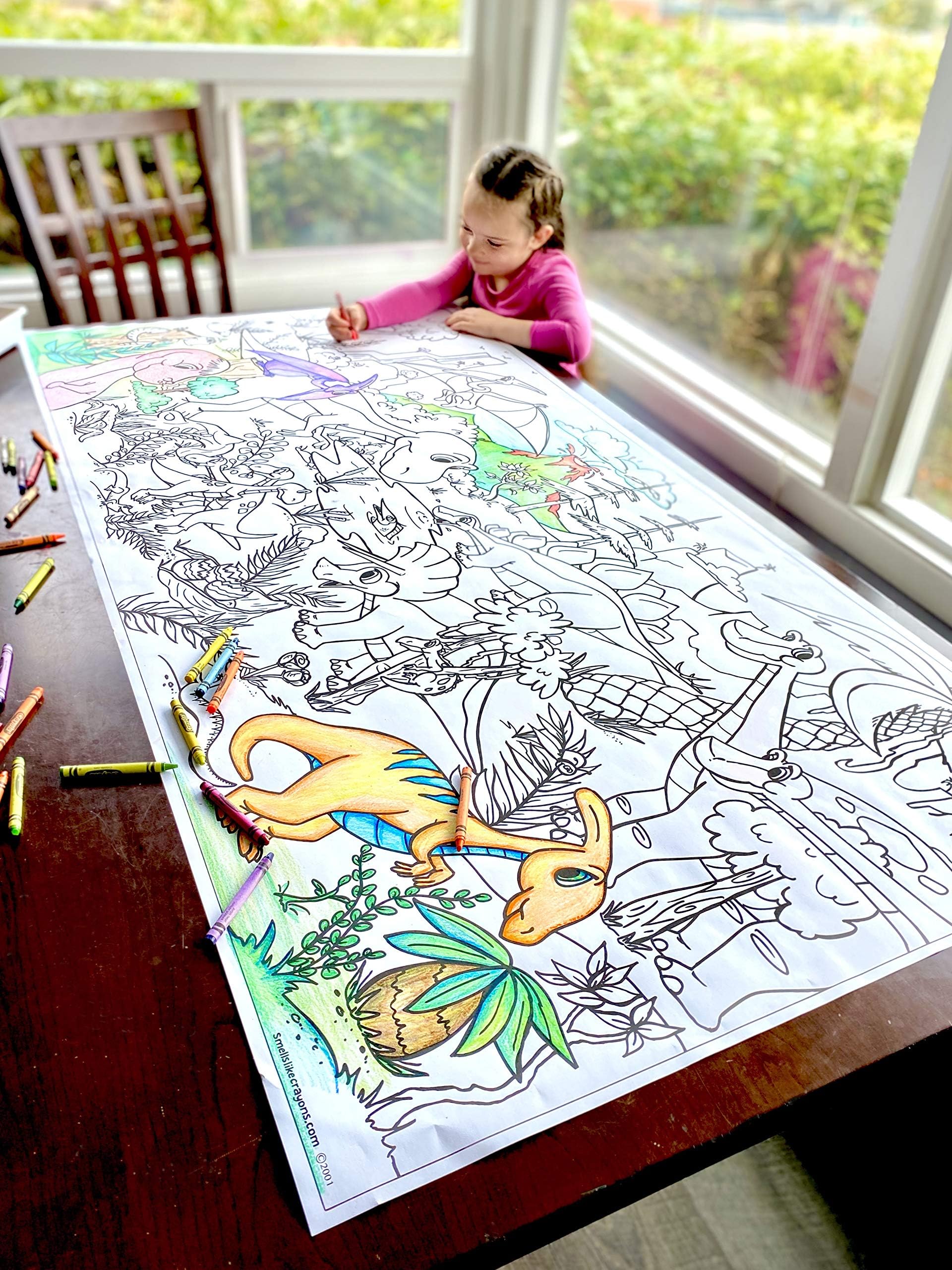 Giant 5ft Wall Size Coloring Poster 60" by 30" Huge Scene, Markers, Crayon or Colored Pencil, Quality Family Time, Birthday Party, Crafts, Events, Fun for All Ages (Dinosaurs)