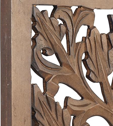Miniatura 5 de Deco 79 Decoración de pared de acanto tallada intrincadamente con flores de madera, 12 x 1 x 36 pulgadas, marrón