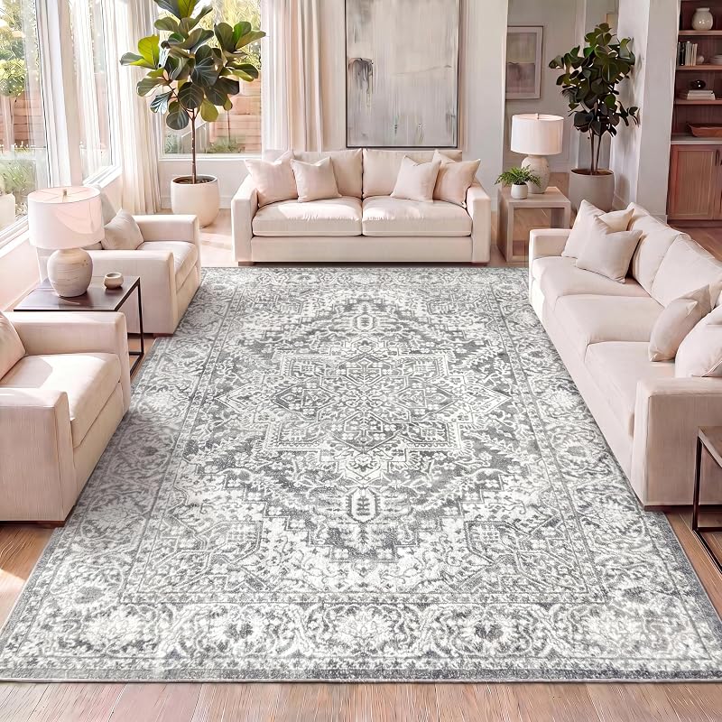 JONATHAN Y Modern Vintage Medallion Light Gray Indoor Area Rug, 8x10, Country, Floral, Easy-Cleaning for Living Room, Bedroom, Kitchen, Pet Friendly, Non-Shedding (MDP100A-8)