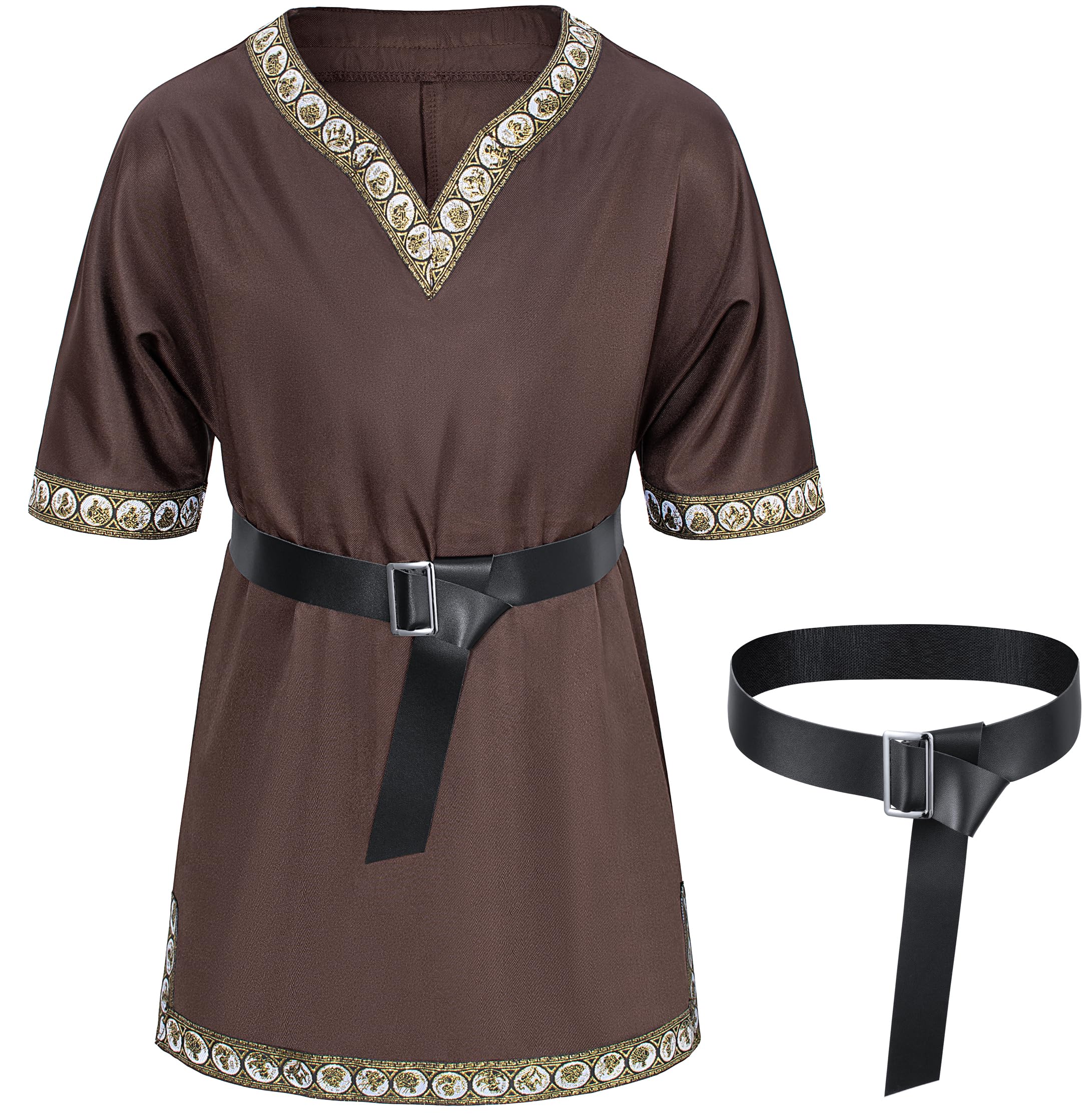 Kids Medieval Costume Boys Viking Tunic Knight Warrior Renaissance Shirts with Belt