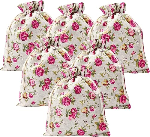 Miniatura 8 de Mandala Crafts - Bolsa de regalo con cordón de arpillera natural, diseño floral de lino para regalo de fiesta, joyería de boda, velas, té y café