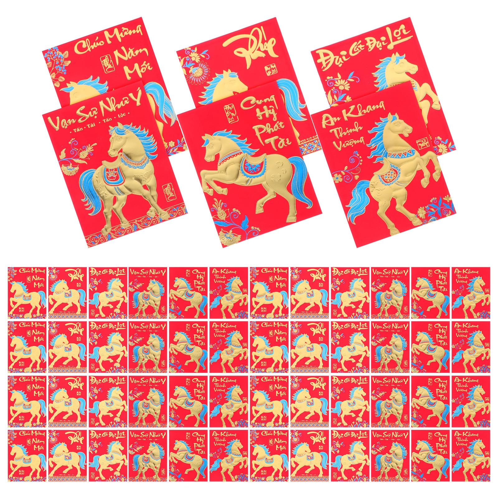 DOITOOL 360 Sobres Rojos Chinos para Año Lunar 2026 Sobres de Dinero Suerte Texto Vietnamita Paquete Tradicional de 60 Unidades para Festivales y Celebraciones del Año del Caballo
