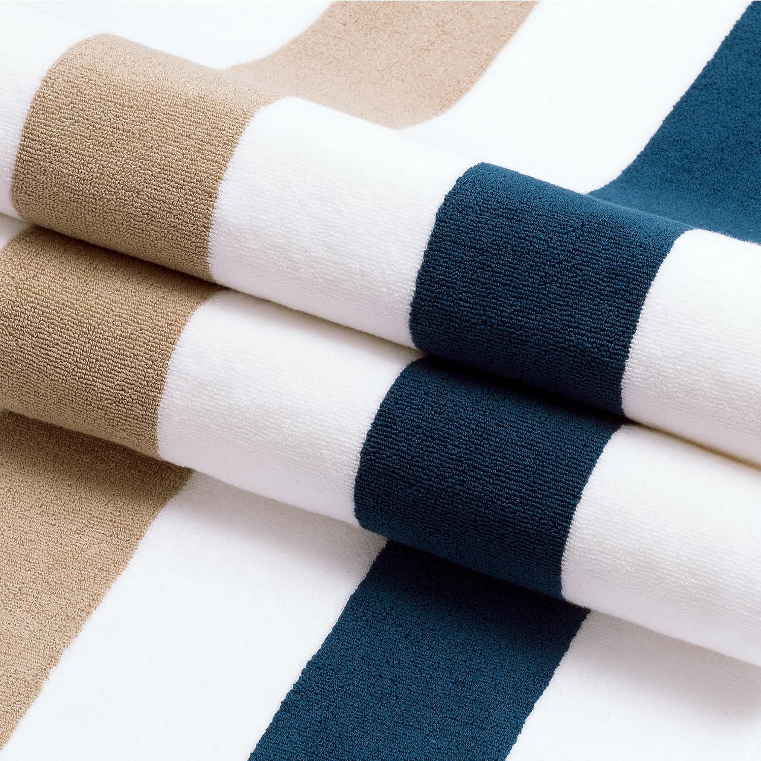 Oversize Plush Cabana Towel by Laguna Beach Textile Co | 1 Classic, Beach and Pool House Towel… (Ocean Blue & Almond) : Home & Kitchen