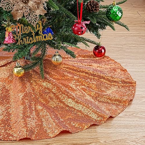 Miniatura 39 de Falda de árbol de Navidad de lentejuelas: Falda de árbol de bronce de 24 pulgadas, falda de satén con lentejuelas Falda de árbol pequeño