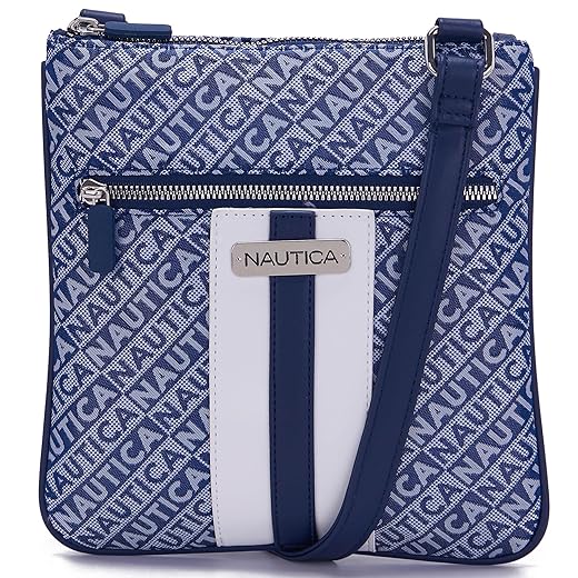 Nautica womens Lakeside Signature Jaquard North South Crossbody Bag Cross Body, Indigo, One Size US