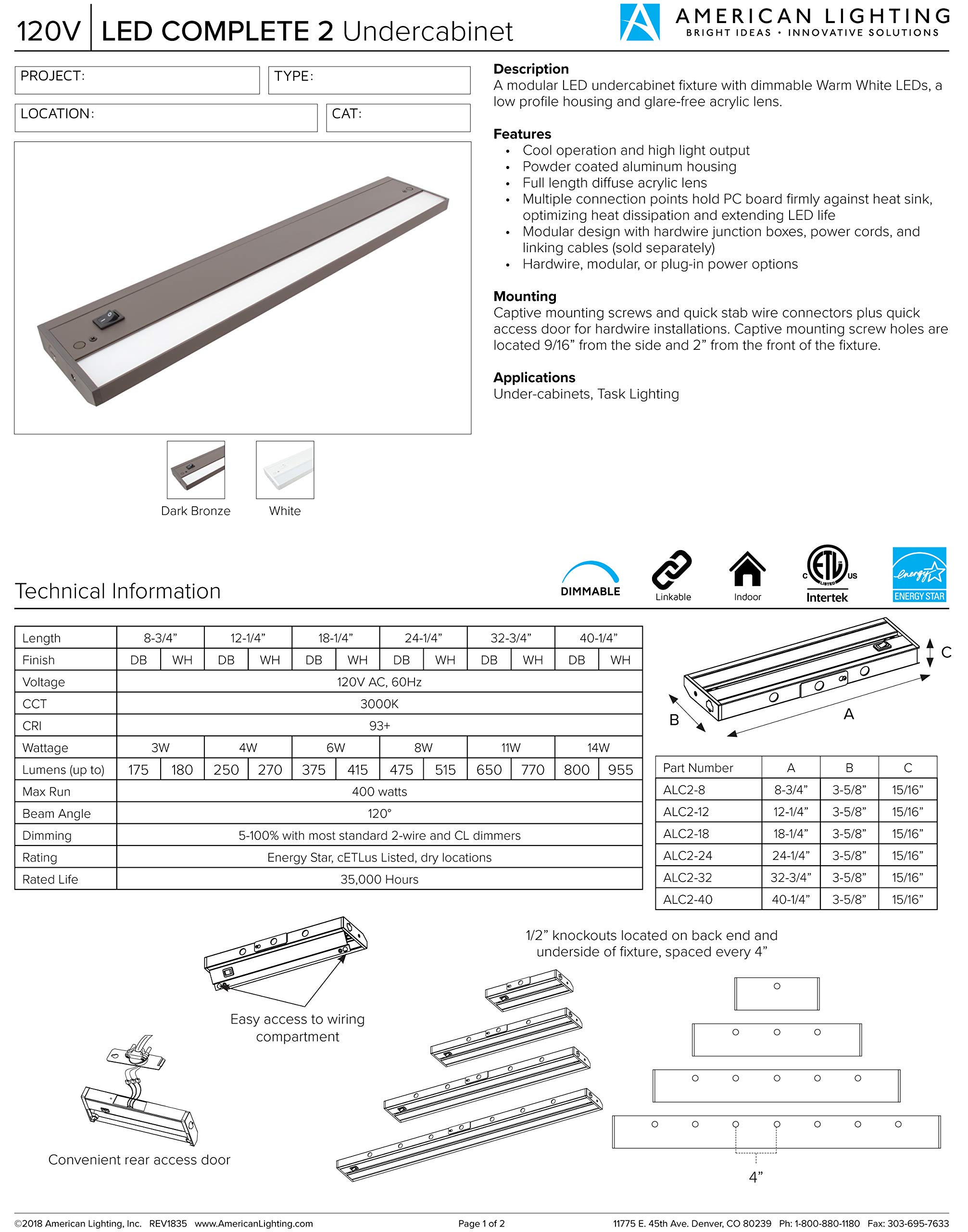 American Lighting LED completa bajo armario luz
