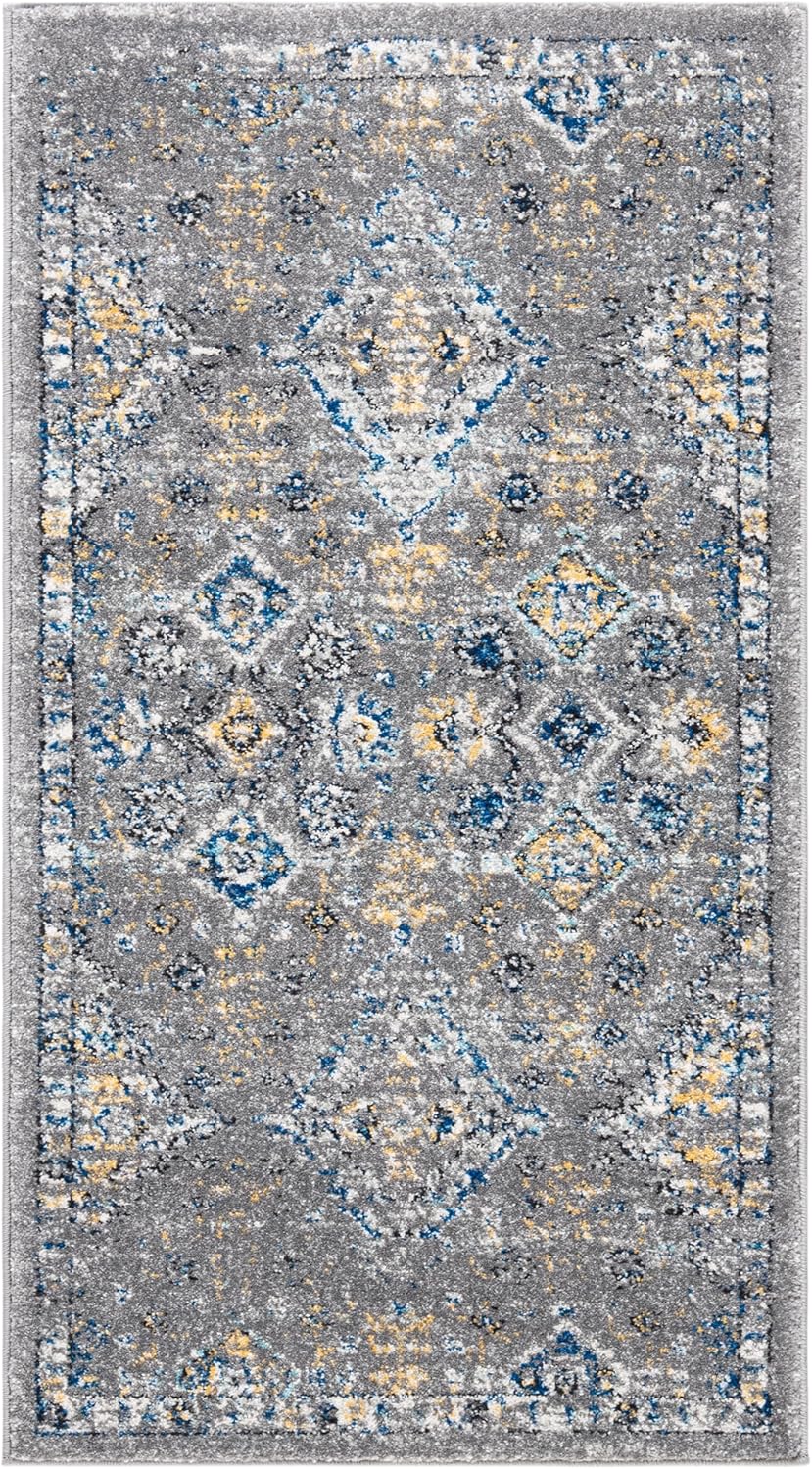 SAFAVIEH Evoke Collection 2'2" x 4' Dark Grey / Yellow EVK224G Boho Oriental Non-Shedding Living Room Bedroom Accent Rug