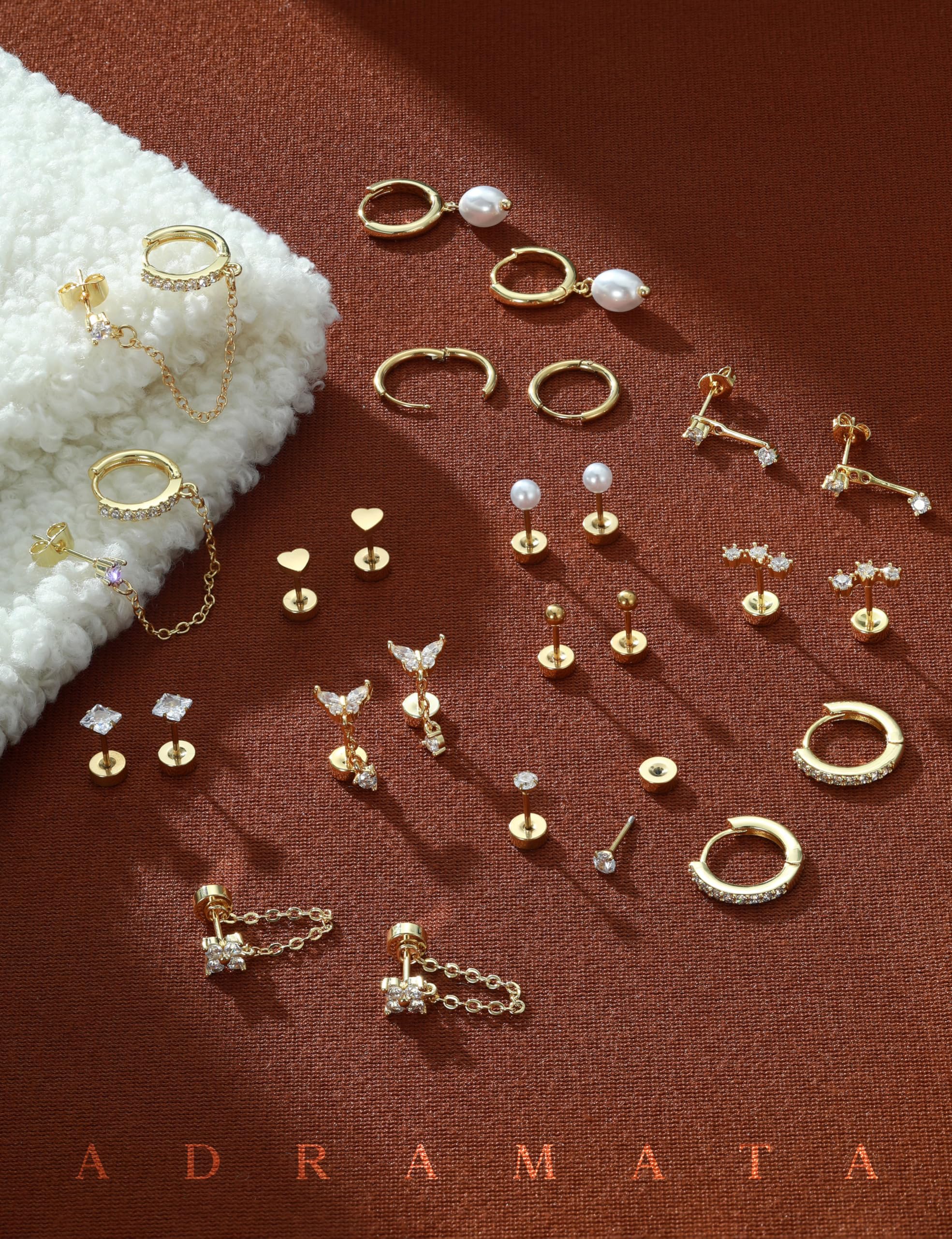 Adramata Boucles d'Oreilles Femme Or Argent Hypoallergéniques Boucles d'Oreilles Femme Acier Inoxydable Boucle d'Oreille Pendante Chaîne Creoles Petites Conch Cartilage Tragus Helix Piercing Oreille